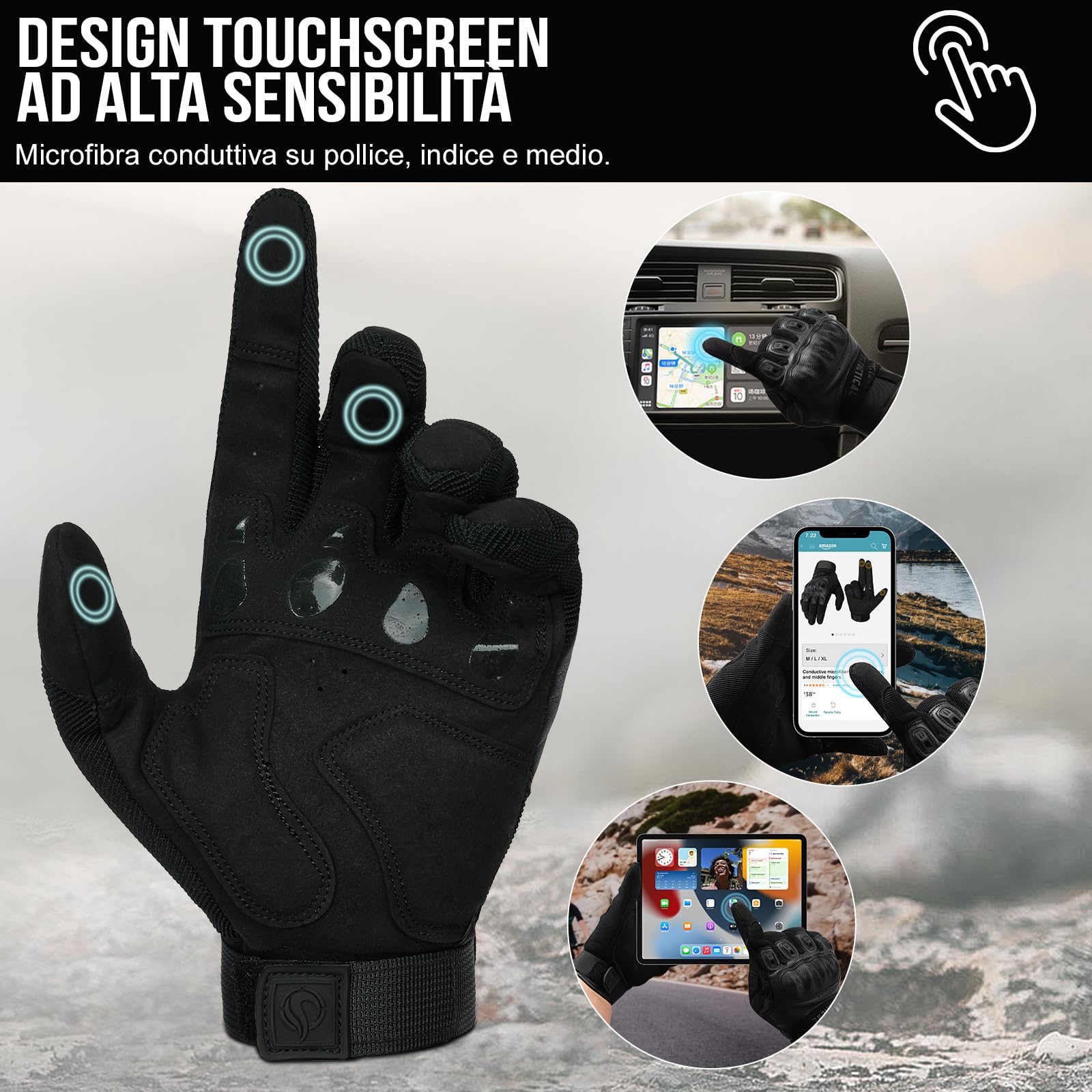 1TG Tactical Guanti tattici, guanti da moto touch screen con paraschette in fibra di carbonio, guanti militari per uso militare, per moto, caccia e sicurezza