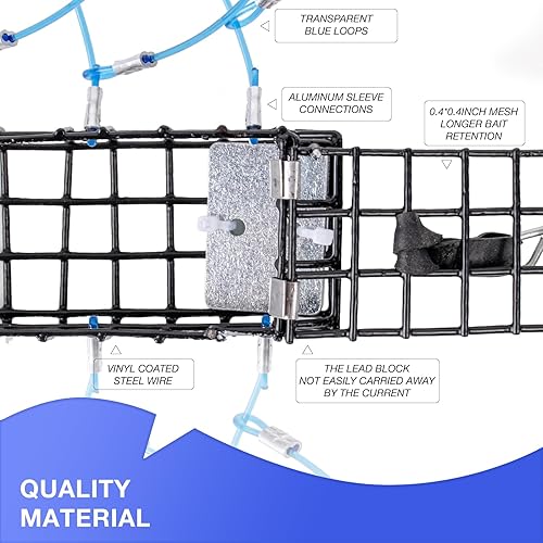 Miniatura 4 de Trampas para cangrejo con 6 bucles, bloque de acero galvanizado de 1 onza, caja rectangular para cangrejo para Dungeness, roca, cangrejo azul