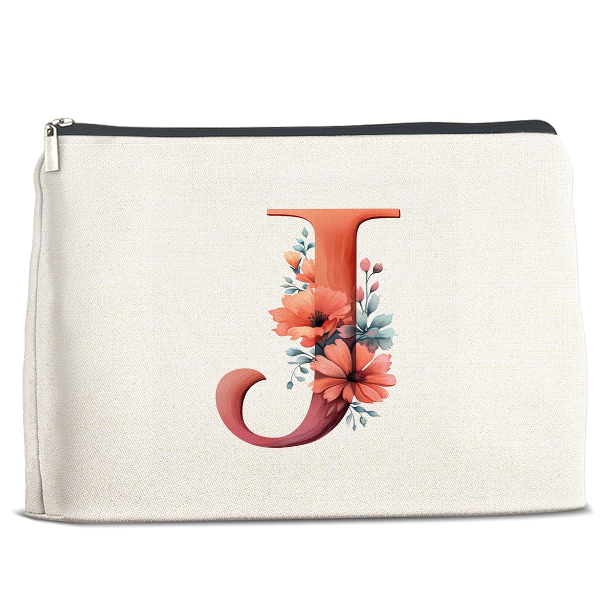 Mukjyuyi Letter J Initial Makeup Bag Floral Initial Letter J Cosmetic Bag Monogrammed Gift for Women Friends Girl Mom Sister BFF Bestie (Letter J)