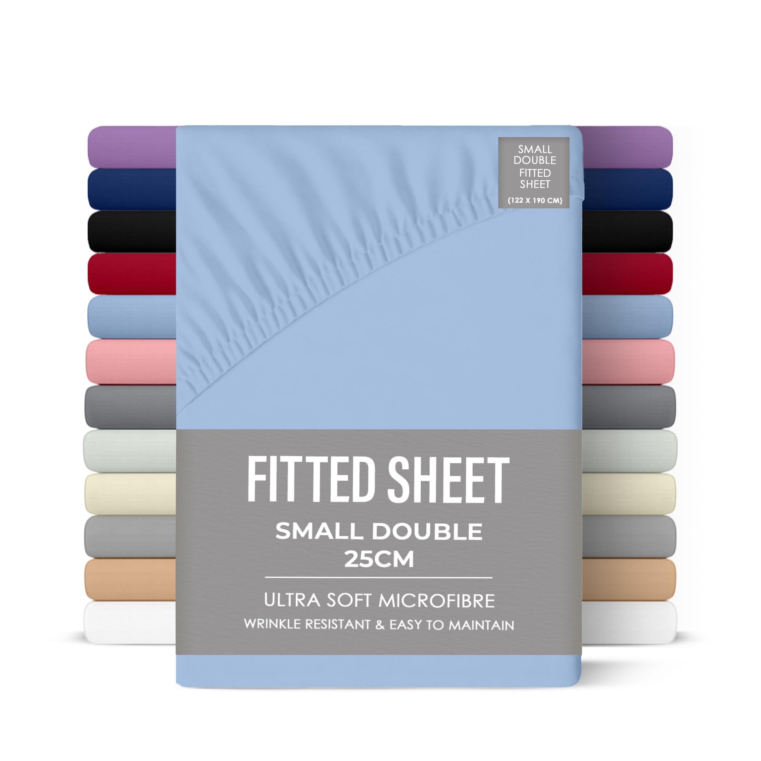 Rohi Sky Blue 25Cm Deep Microfibre Small Double Fitted Sheet – Comfy Soft & Breathable Deep Fitted Sheet With Elasticated Corners – Hypoallergenic & Durable 4Ft Bed Sheet (, 122 X 190Cm)