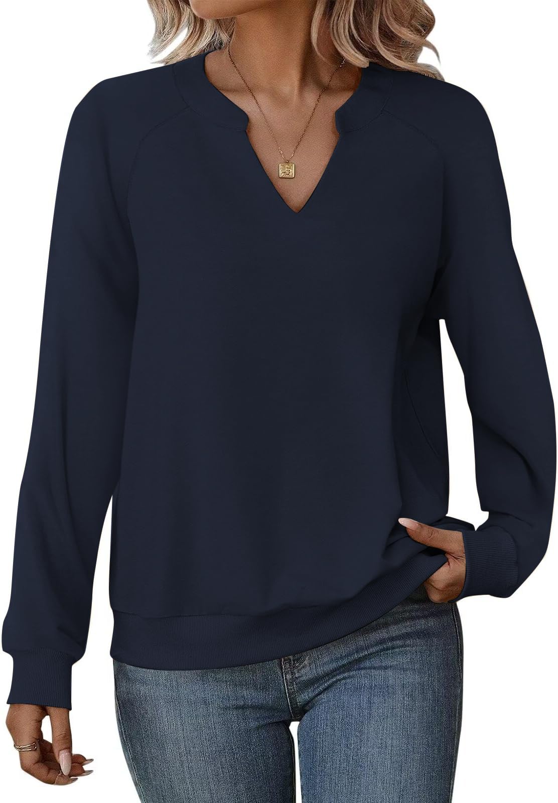 Cuptacc Pull Femme Chic Et Elegant Sweat Femme Col en V Chemisier Manches Longues Couleur Unie Automne Hiver Mode Haut