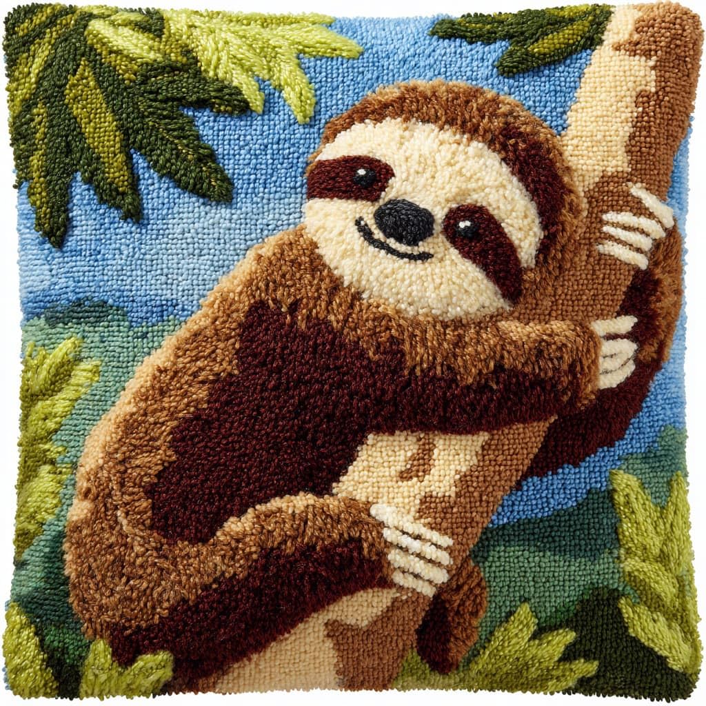 Henypt DIY Latch Hook Rug Kits,Latch Hook Cushion Kits, Sloth