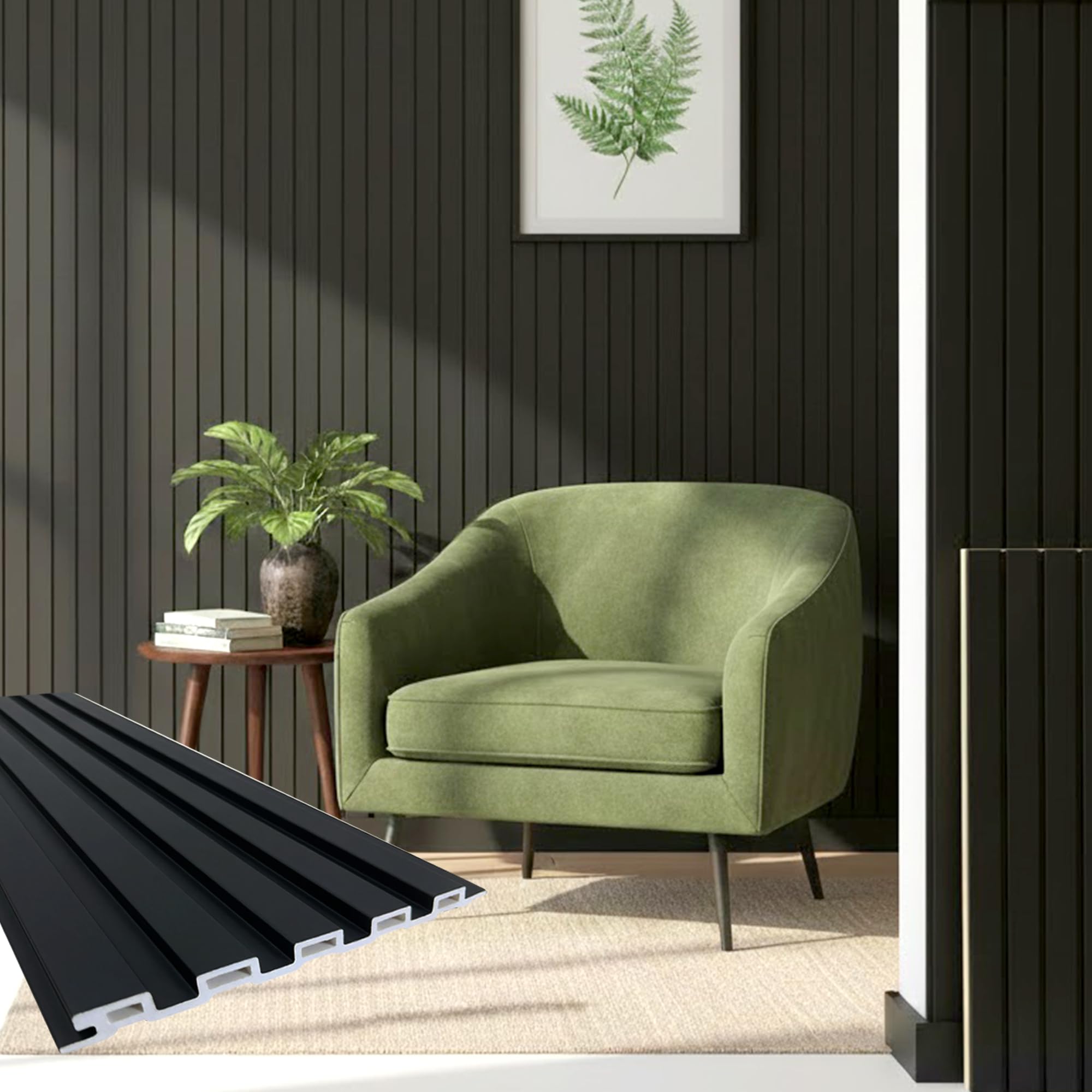 Photo 1 of ***DAMAGED - SEE NOTES/PICTURES*** Extra Long Black Wall Panels for Interior Wall Décor 114x6.2x0.4in 8pack Modern WPC Wall Panels Slat Wall Paneling for Livingroom Bedroom Bathroom, Office, Covers 38 sq.ft (Low Grille Black-114in)