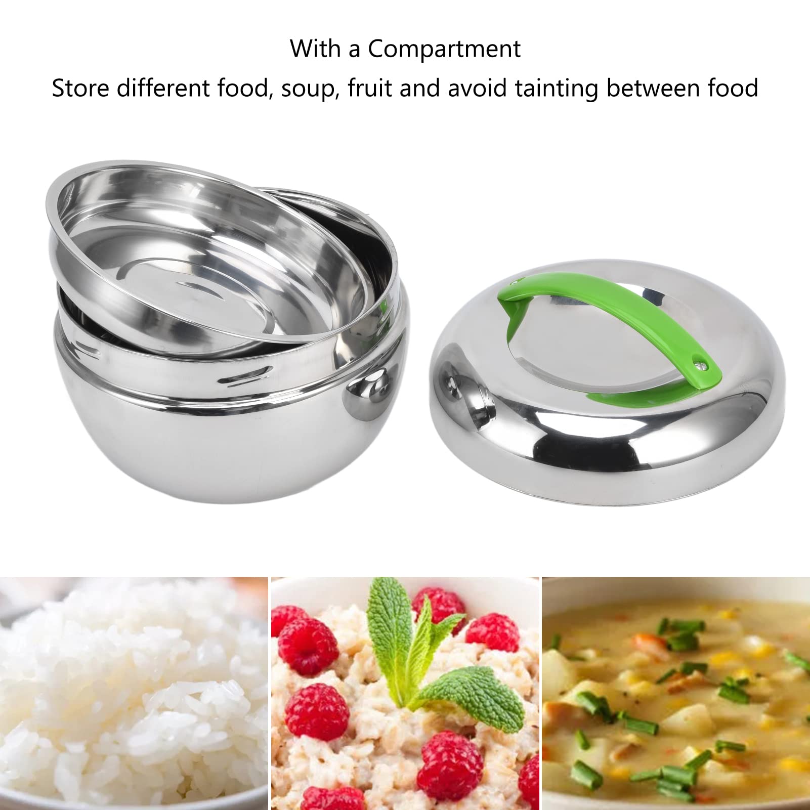 Fiambrera aislada, contenedores térmicos de Alimentos para Alimentos Calientes Caja Bento de Doble Pared de Acero Inoxidable con Compartimento y Tapa 1.3L / 44oz