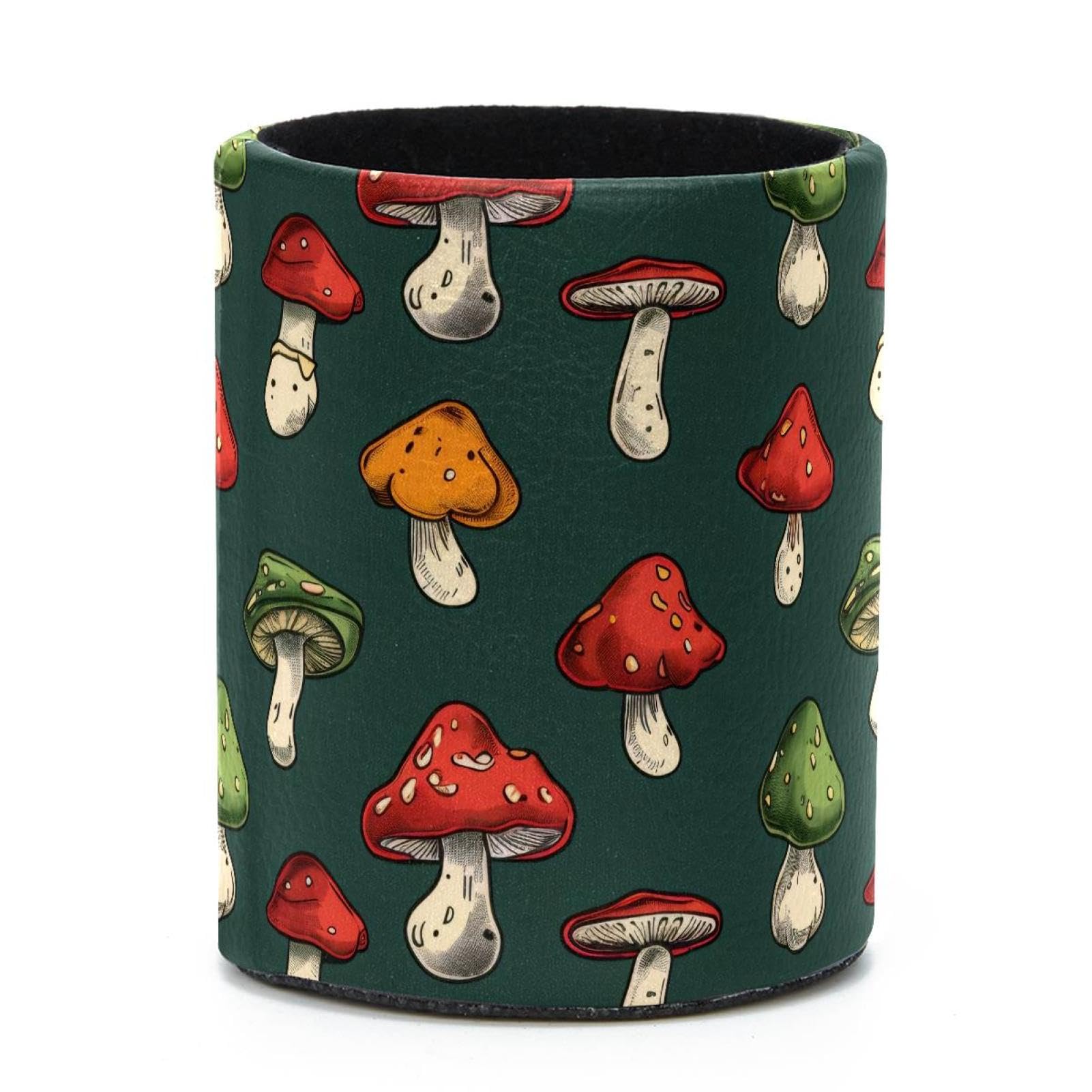 VAPOKF Round Pencil Holders for Desk, Mushrooms Pattern Pen Holders Pen Pot Makeup Brushes Storage Desktop Stationery Supplies Organiser for Home Office
