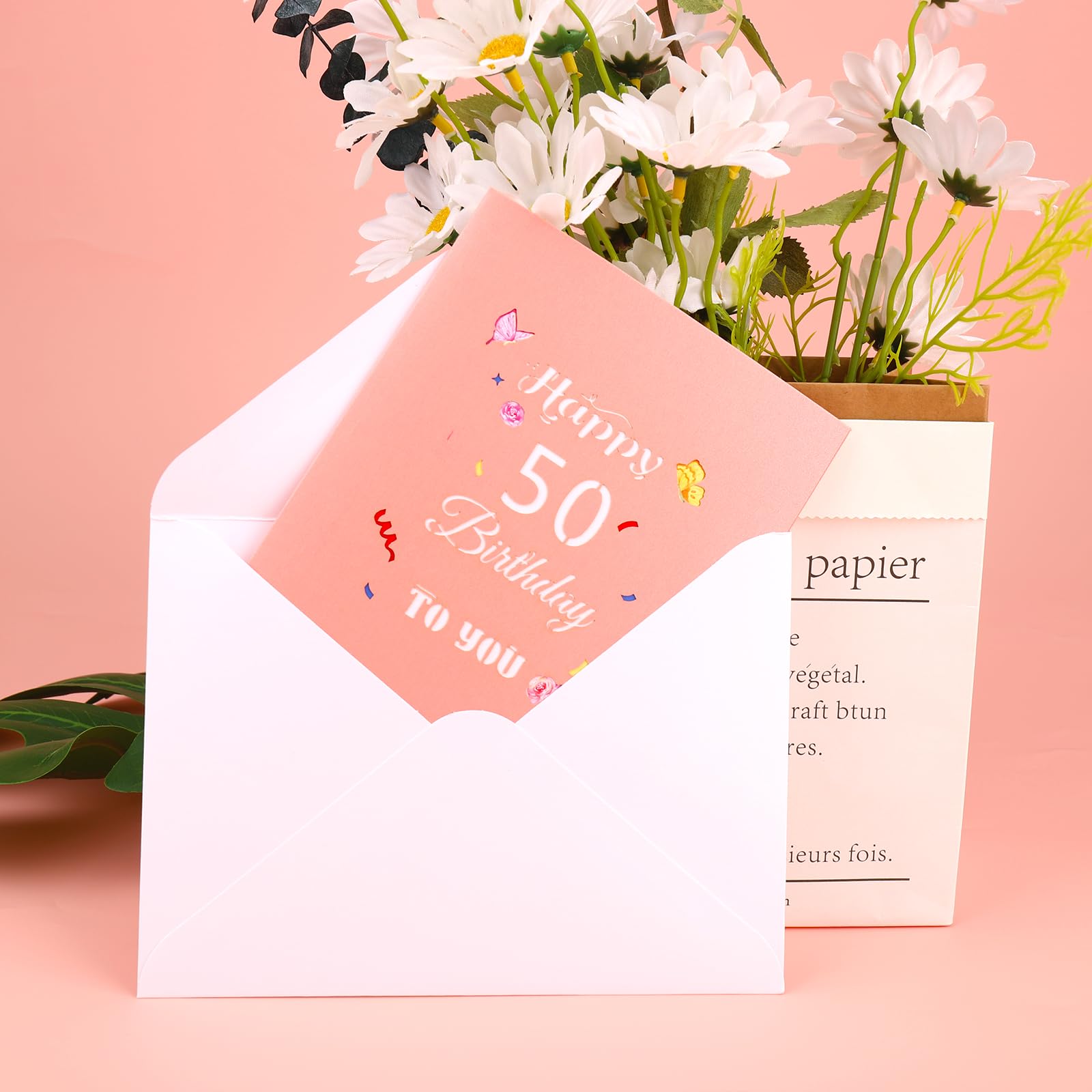 Giftzie Biglietto di auguri per il 50° compleanno da donna, favolosa bottiglia di profumo floreale, biglietti di auguri di compleanno per donna di 50 anni, 12,7 x 17,8 cm