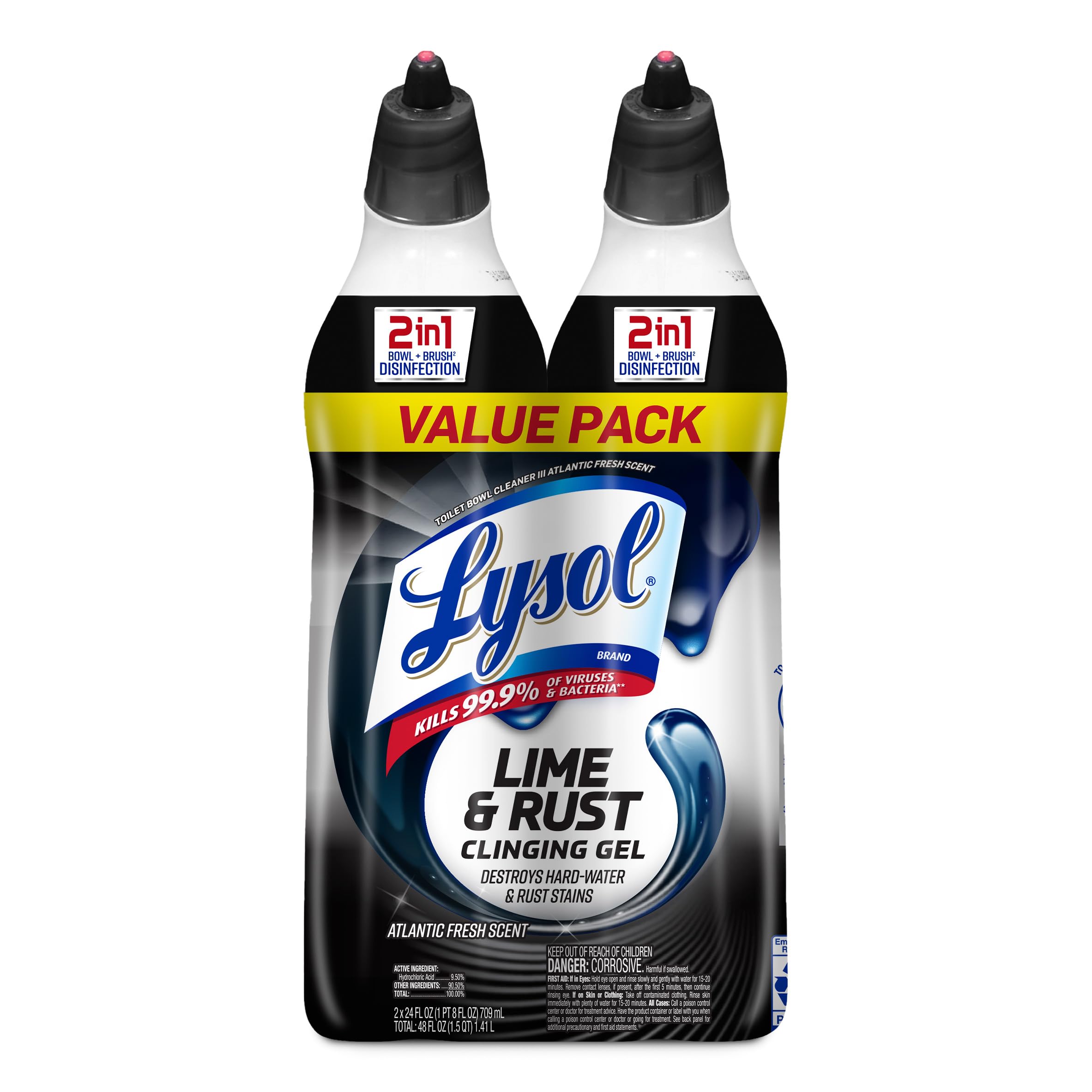 Lysol Lime & Rust Remover Toilet Bowl Cleaner, 48oz (2X24oz), 10X Cleaning Power