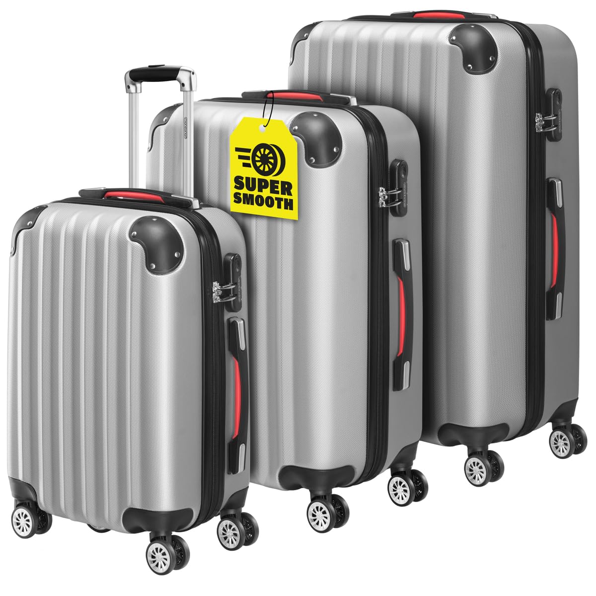 Monzana Valigie Set di 3 pezzi m l xl trolley valigie rigide leggere lucchetto bagaglio a mano viaggio grigio