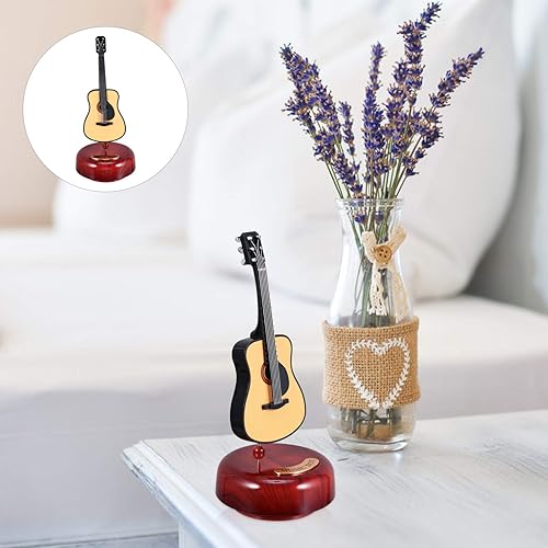 Miniatura 3 de Veemoon Caja de música de guitarra con base musical giratoria, modelo de instrumento musical, mini instrumento artesanal para el día de la madre,