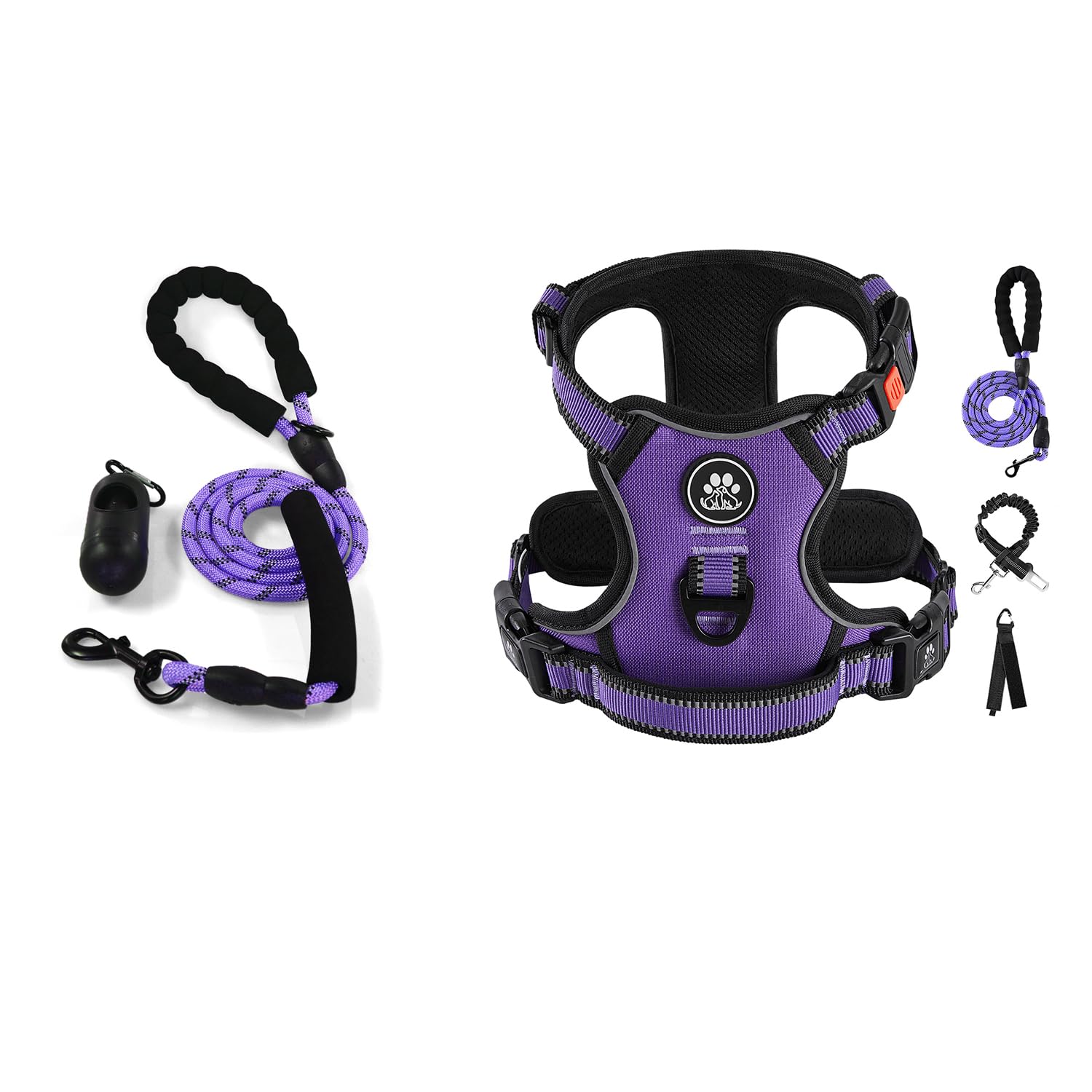 IVY&LANEDog Harness Set Bundle Heavy Duty Rope Dog Leash with Poop Bag Holder| Small Harness | Purple