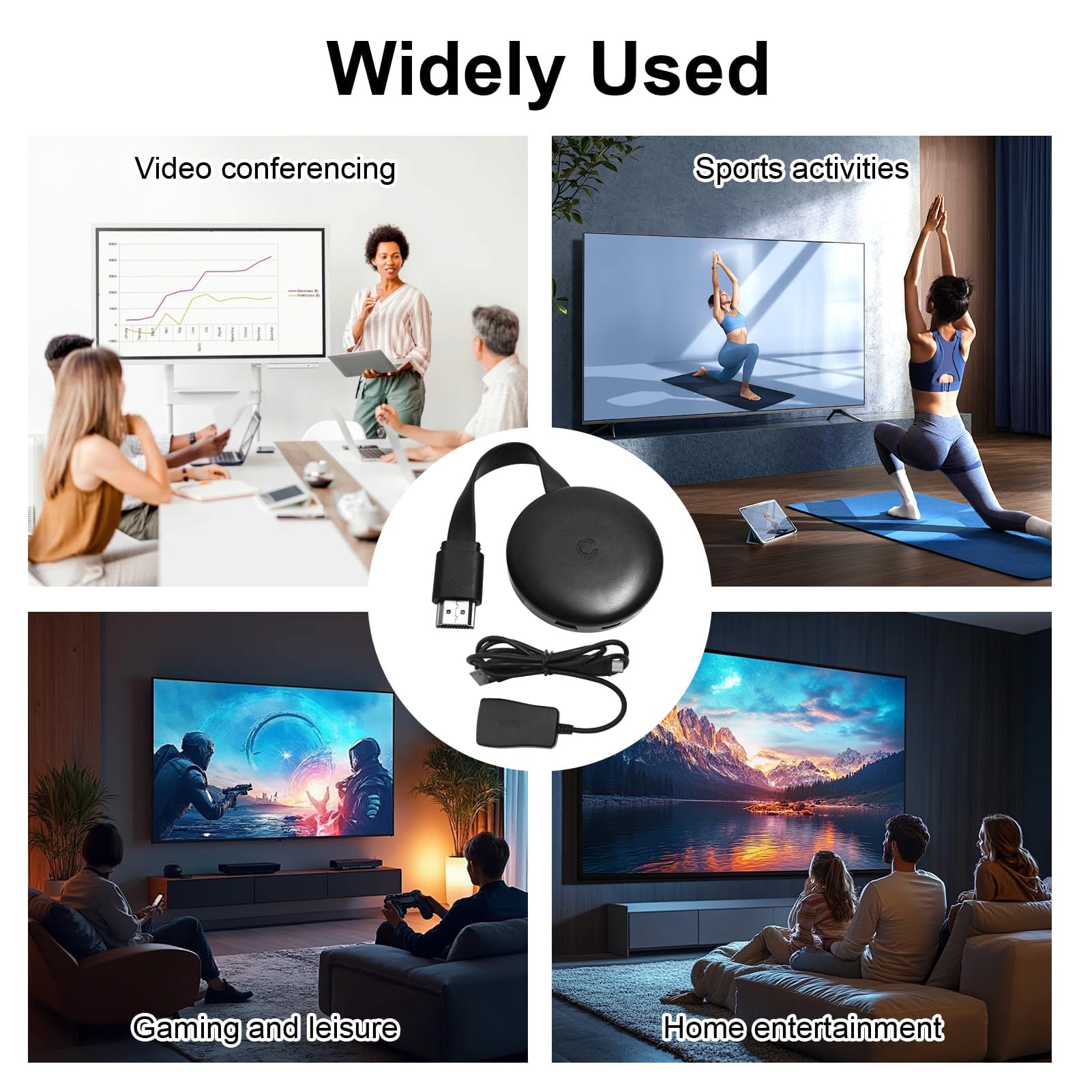 Dongle HDMI sans fil, 1080p, adaptateur d'affichage sans fil HDMI, clé Bluetooth pour ChromecasttMiracast/Airplay/iOS/Android/Mac/Windows/PC Moniteur TV Stick Screen Mirroring