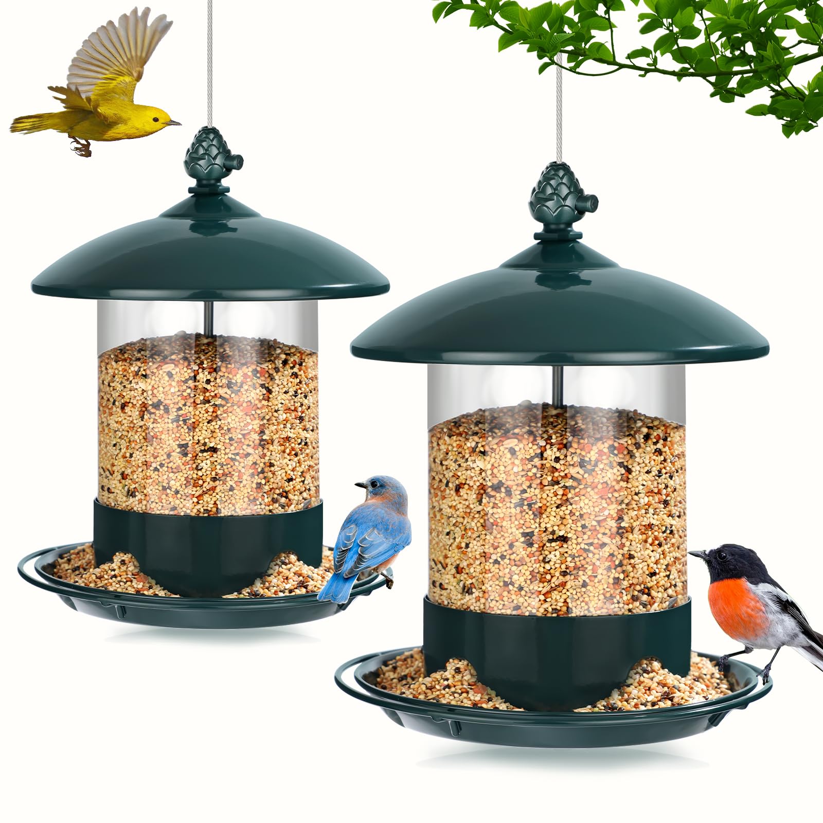 Metal Bird Feeders for Outdoors Hanging 2 Pack