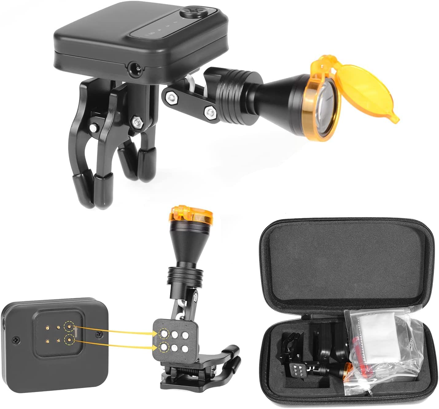 BONEW - Oral schnurlose 5-W-Stirnlampe, Clip-On-Typ mit optischem Filter + 2 magnetische Bohrfutter-Batterien für Fernglas-Lupen, verstellbare Helligkeit DY-014