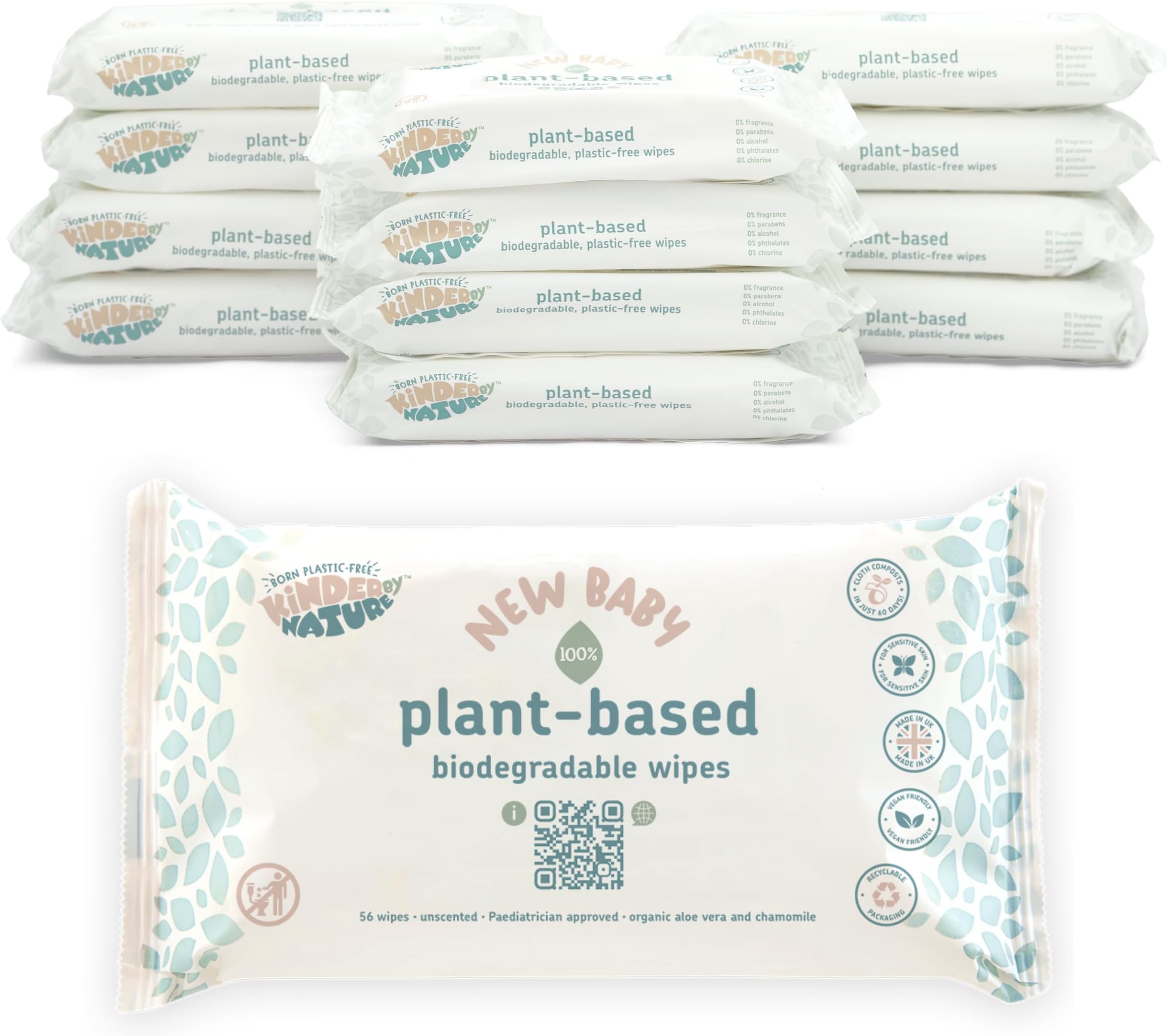 Jackson Reece, Kinder by Nature Plant-Based Wipes - 12 Pack (Suitable for Sensitive & Eczema Prone Skin + 99% Water, 100% Biodegradable & Compostable, 100% Recyclable + Vegan)