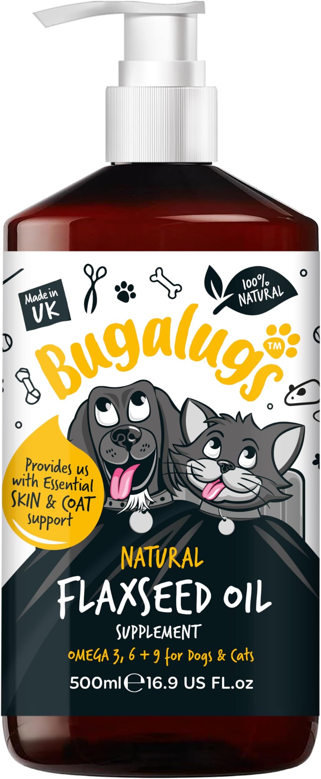 BUGALUGS Flaxseed Oil For Dogs Skin & Dog Supplements. Higher Omega 3