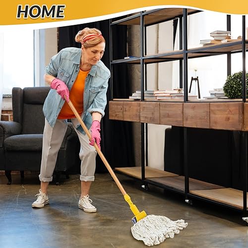Miniatura 7 de Suzile 6 piezas de trapeador de madera comercial industrial de algodón de repuesto para limpieza de suelos húmedos, incluye 2 piezas de mango de