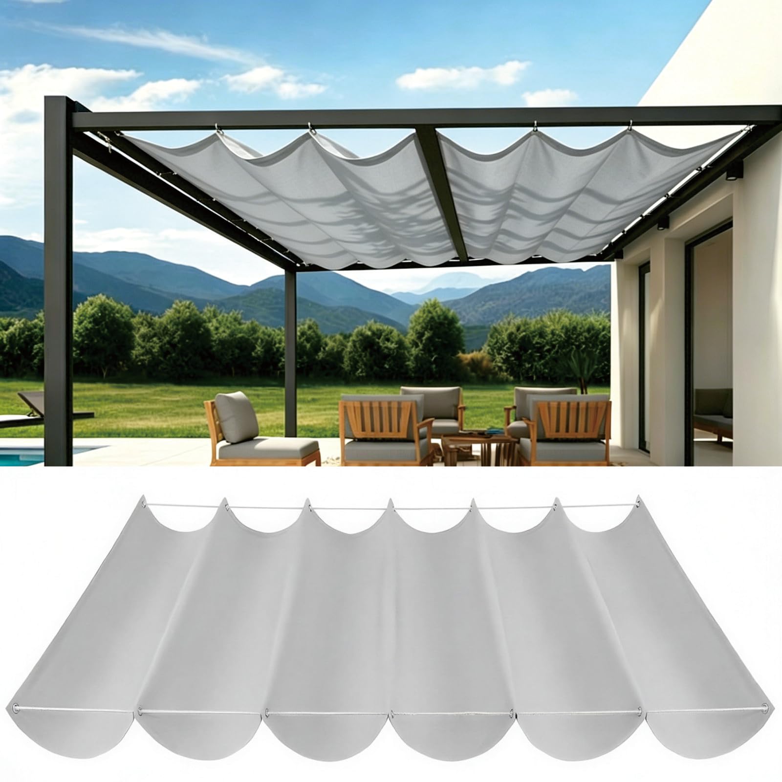 Auvent ondulé de jardin gris clair 135 x 595 cm pour se protéger du soleil