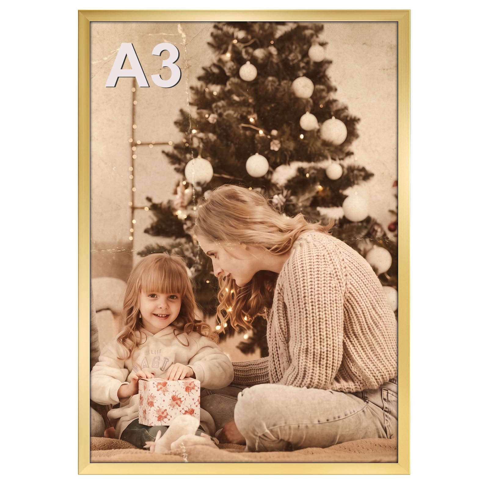 Ditwis A3 Picture Frame Gold, Large Poster Frame for Horizontal or Vertical Wall Display in Living Room, Office, Gallery