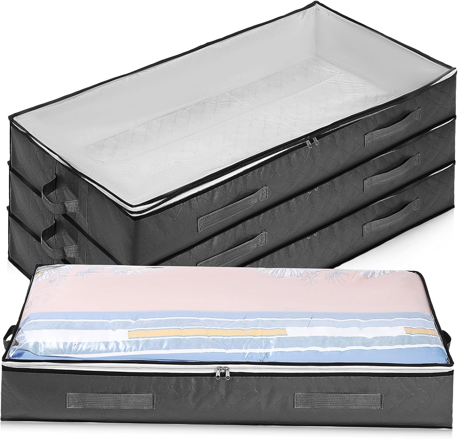 4pcs Bed Storage Containers Wheels under The Bed Storage Bags Foldable Clothes Bins Zippered Closet Organizers