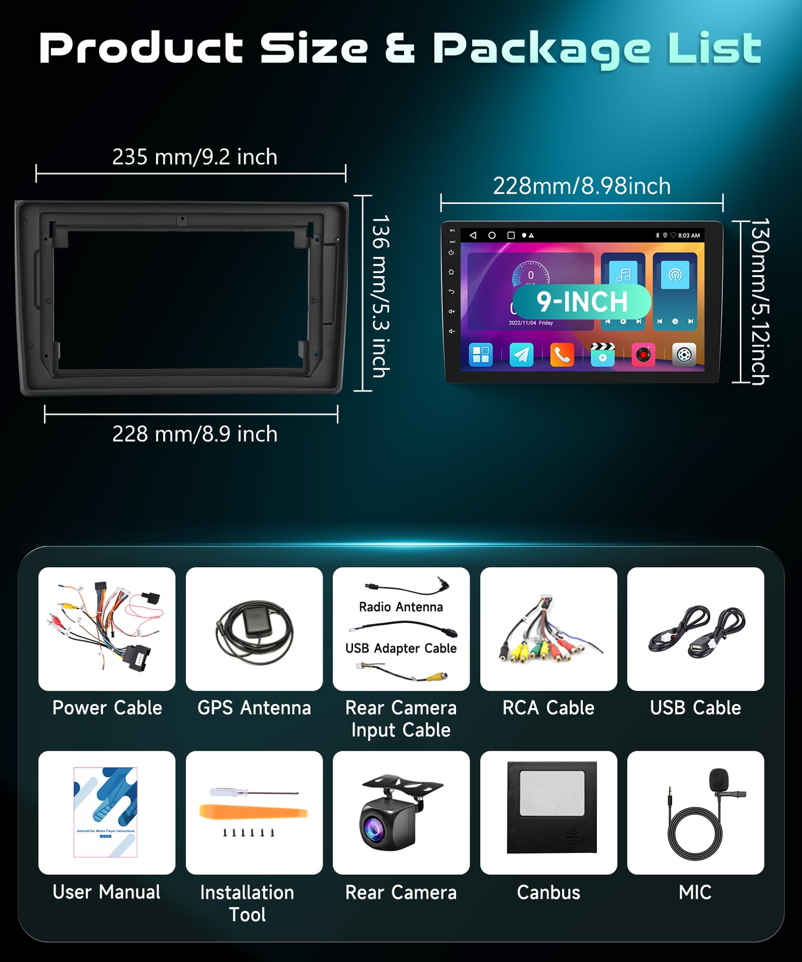 2G&64G 9" Autoradio per Audi A4 2002-2008 con Carplay Android Auto Wireless Android 15,touchscreen Bluetooth RDS/FM Radio,Wi-Fi Navi/Telecamera posteriore AHD