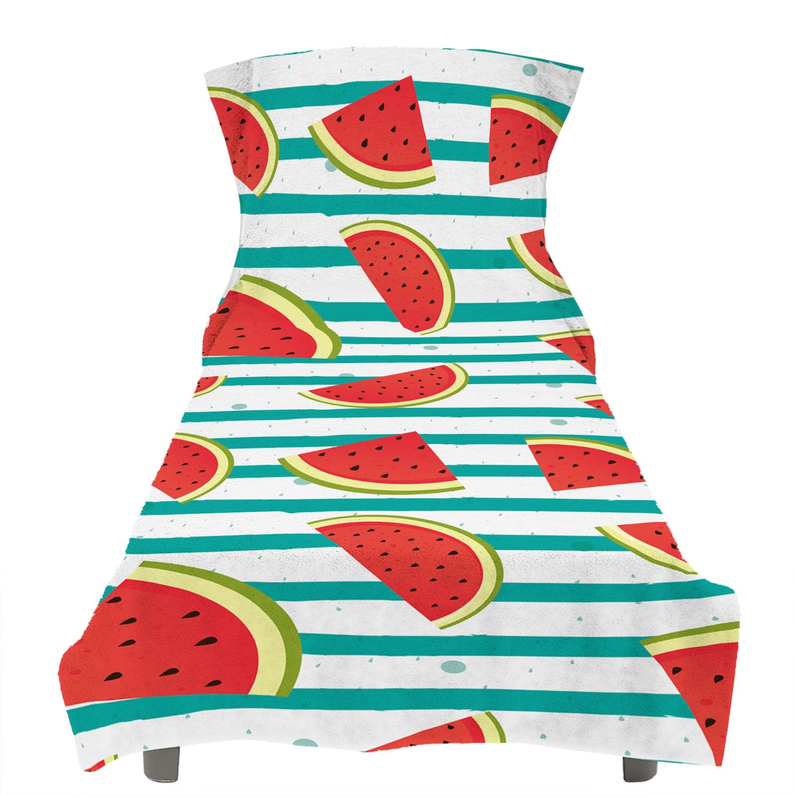 RRrawgff Beach Towel with Pockets for Loungers, Watermelon Pattern Beach Lounger Towel Beach Chair Cover Towel Fitted Sunbed Towel Sun Lounger Towels for Garden Pool Vacation (Green Stripes)