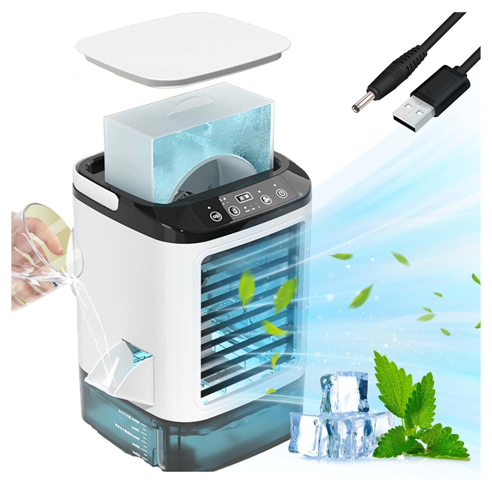 HBDSMLPL With Ice Box Ice Fan Air Cooler, Portable Room Air Conditioners with 900ML Water Tank Outdoor Patio Air Conditioner Mini Air Conditioner