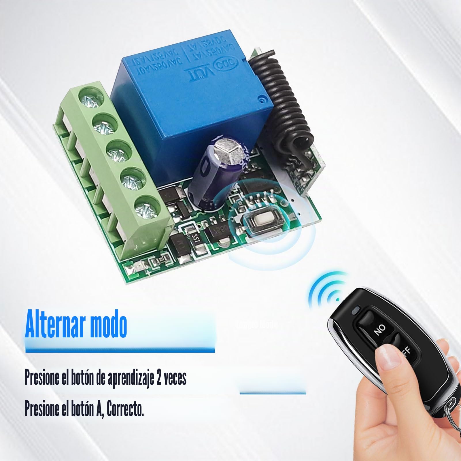 Mando a distancia inalámbrico 433MHz DC 12V 1CH RF Relé receptor módulo con transmisor de larga distancia para puerta de garaje (2 receptores + 5 mandos a distancia)