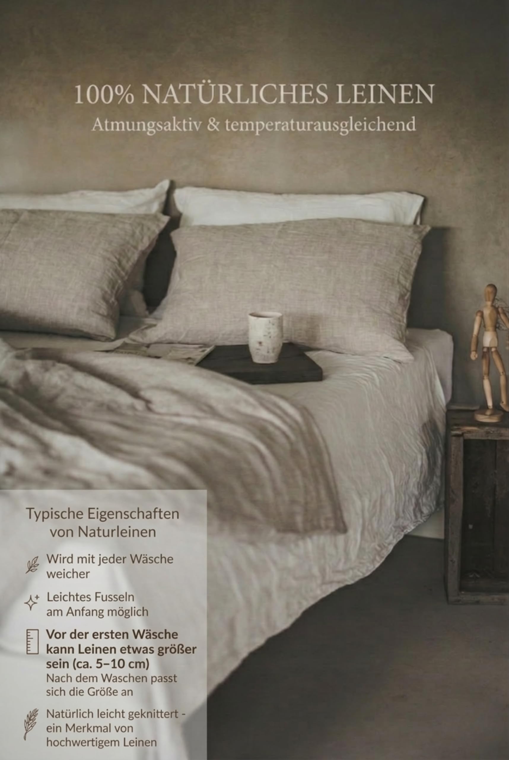 Set Copripiumino/ 100% Biancheria da Letto in Lino Lavato, con Chiusura Hotel, StoneWashed (Lino naturale, 200 x 200 cm, 2Pz. 40 x 80 cm)
