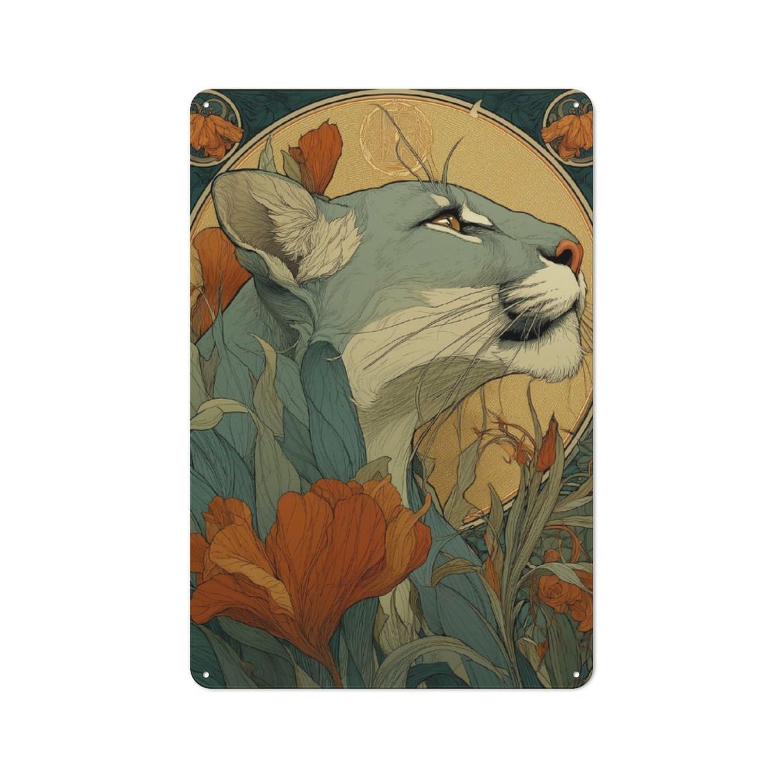 Junmoney Cougar Art Nouveau Bistro Style Decorative Metal Plaque 30X20cm, Bistro Wall Plaque For Tea Room, Shop Wall Or Breakfast Area