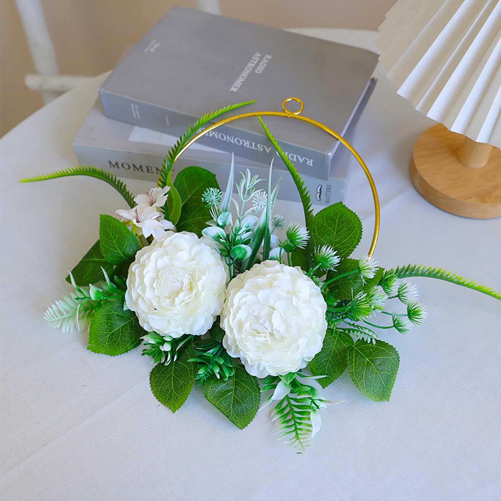 Ghirlanda Primaverile Fiori Camelia Artificiale Per Porta - Decorazione Floreale 51x30 Cm Per Interni Ed Esterni - Foto 5