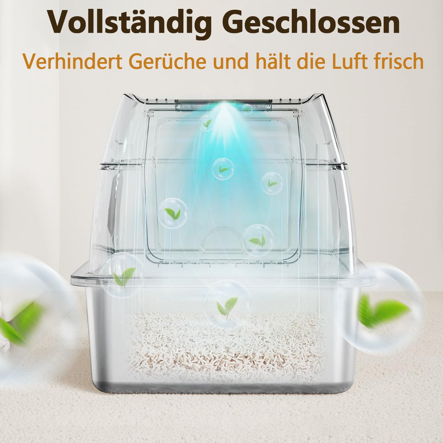 Katzentoilette aus Edelstahl mit Deckel, XXL Groß Katzentoilette Glatte Oberfläche Geschlossenes Design Hohen Wandkanten, Antihaftbeschichtet Auslaufsicher und Leicht zu Reinigen, 60 x 40 x 39CM
