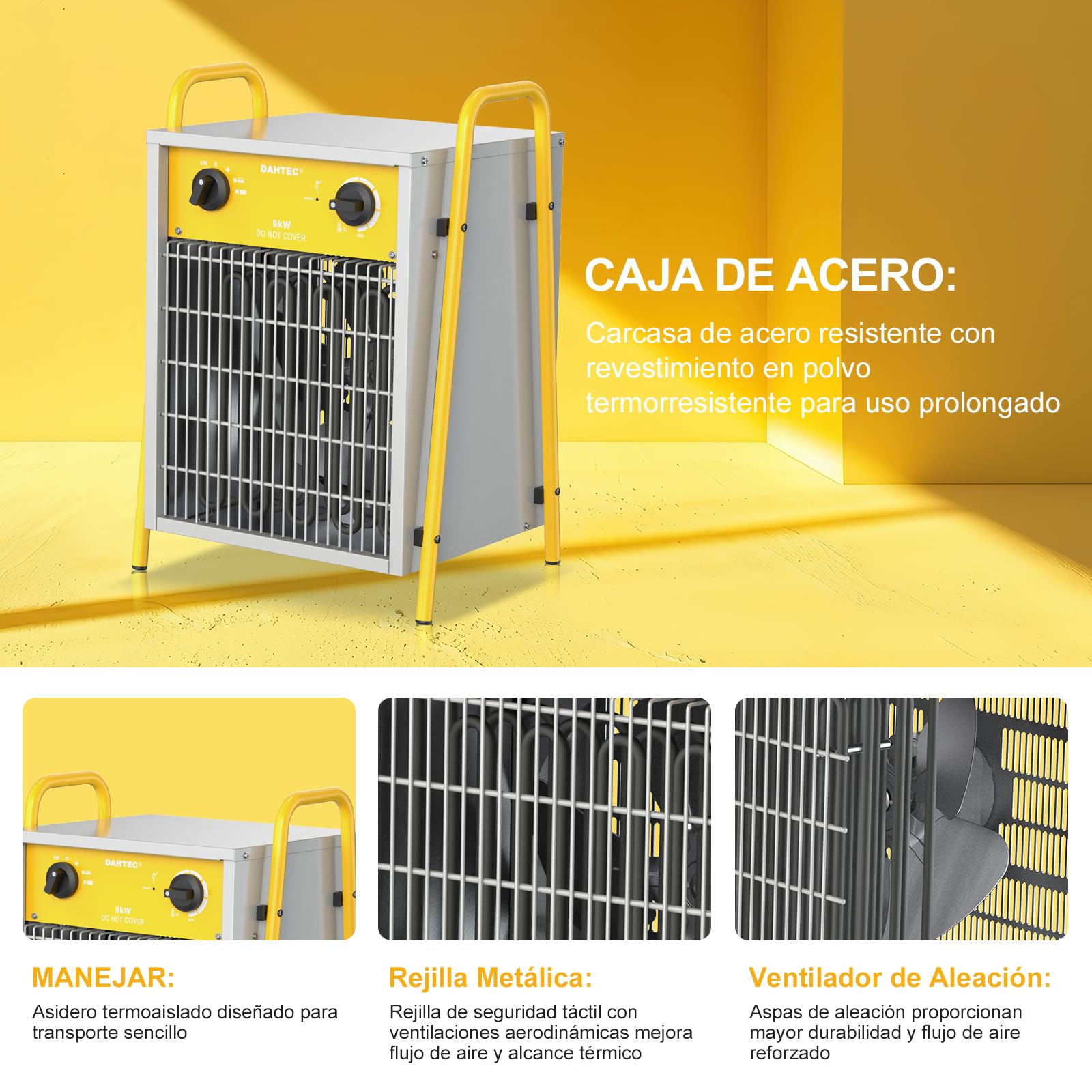 Calefactor Eléctrico 9000W - Calentador Portátiles Industriales - Termostato y Protección contra Sobrecalentamiento - Apto para Construcción, Garaje e Invernadero