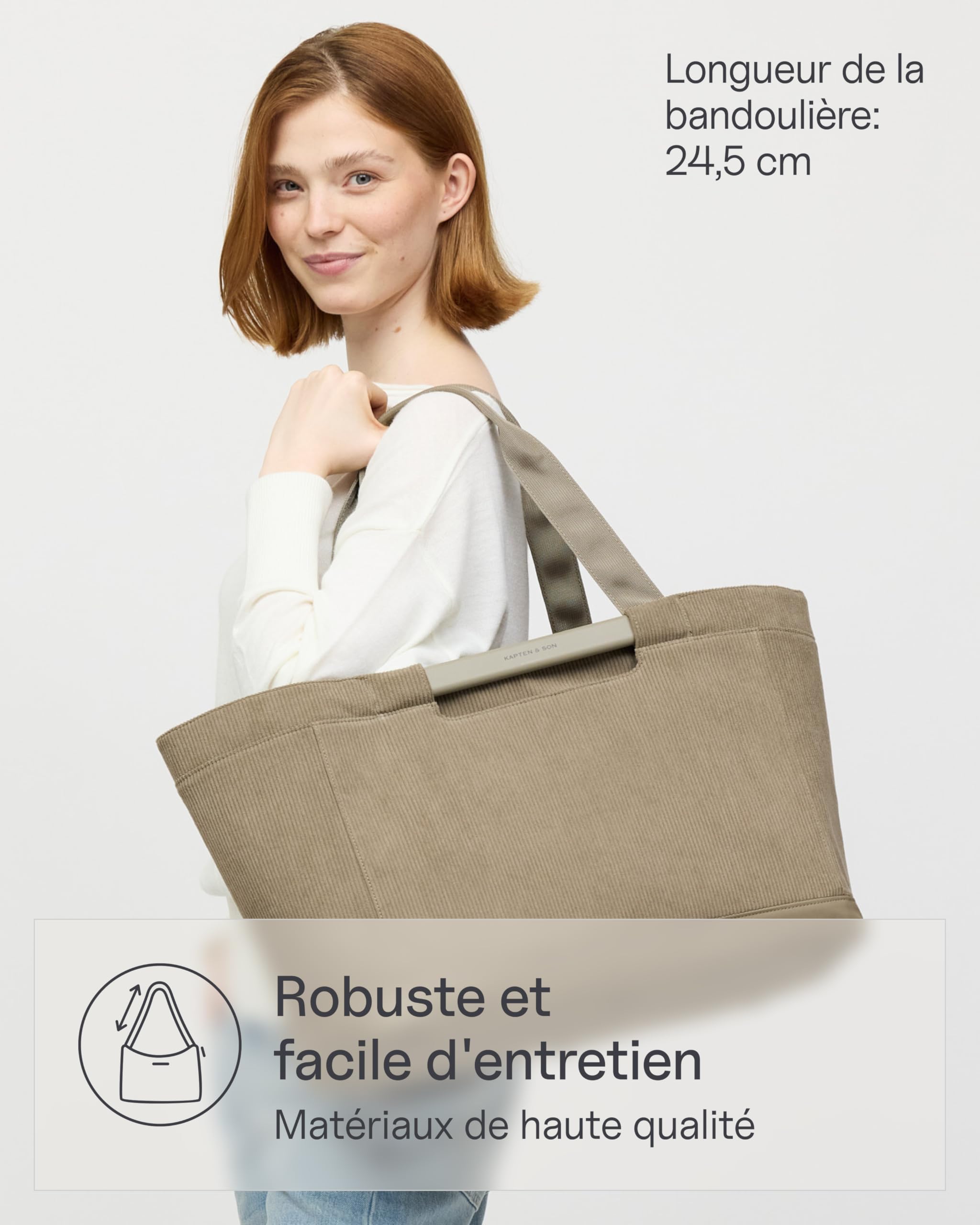 Kapten & Son Vaasa Panier de courses en velours côtelé kaki 25 l | Cabas courses | Avec jeton de chariot et compartiment magnétique | Matériau intérieur lavable | Compagnon élégant au quotidien
