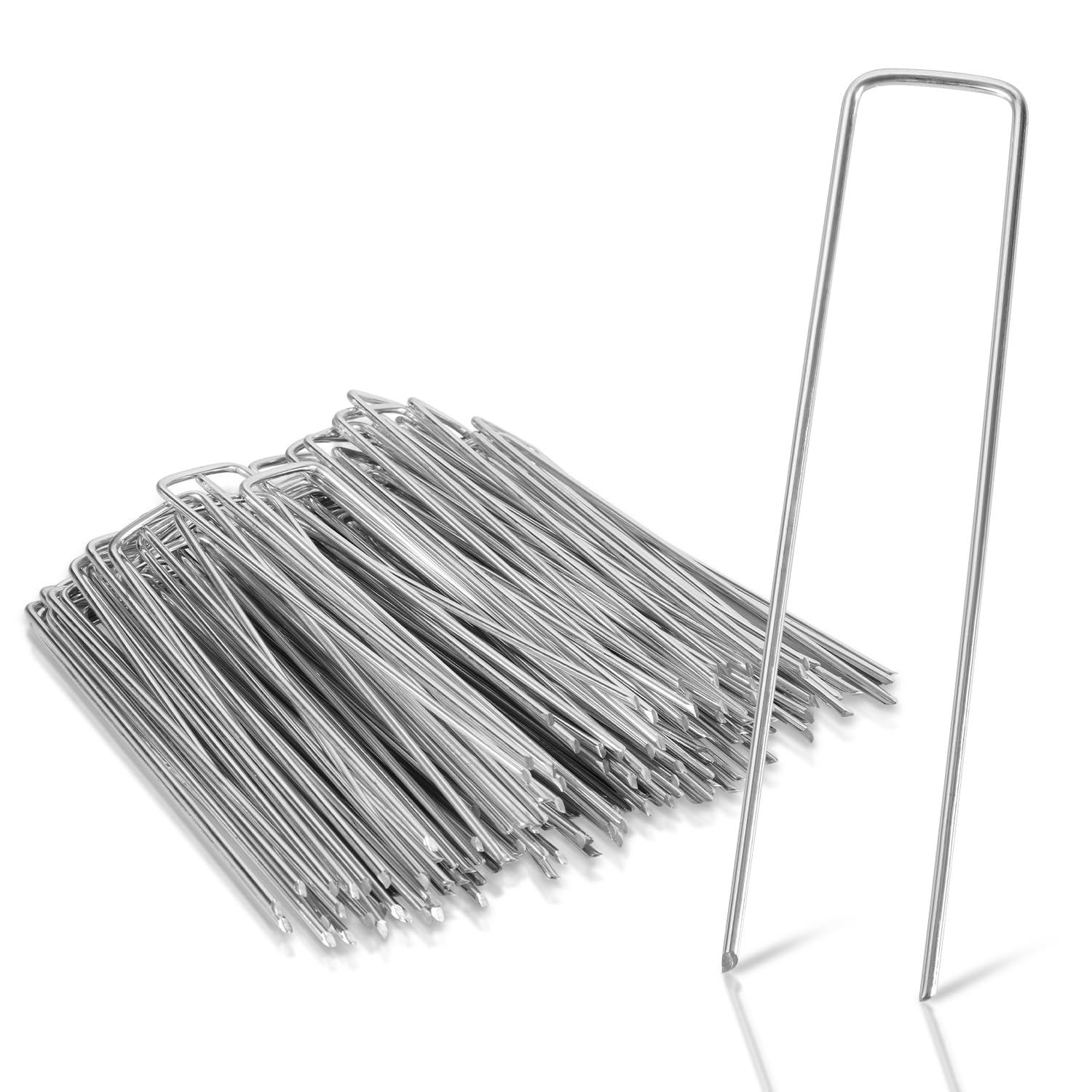 Lot de 300 chevilles de sol galvanisées de 150 mm de long, 25 mm de large, Ø 2,8 mm - Ancres de sol stables pour toile anti-mauvaises herbes, toile de jardin, clôture et filet - Ancres de