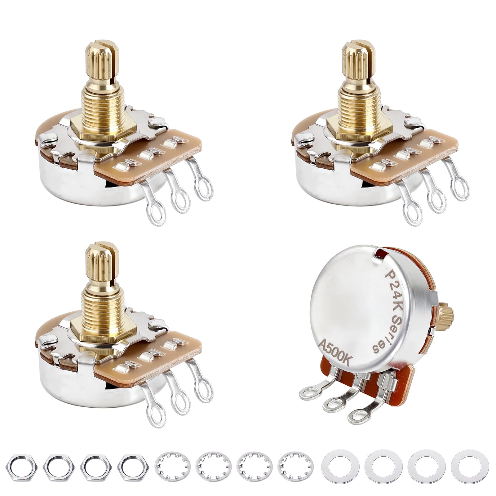 Banworks Brass A500K+B500K (2A2B) M8 Thread Full Sized Pots 18-Spline Pots