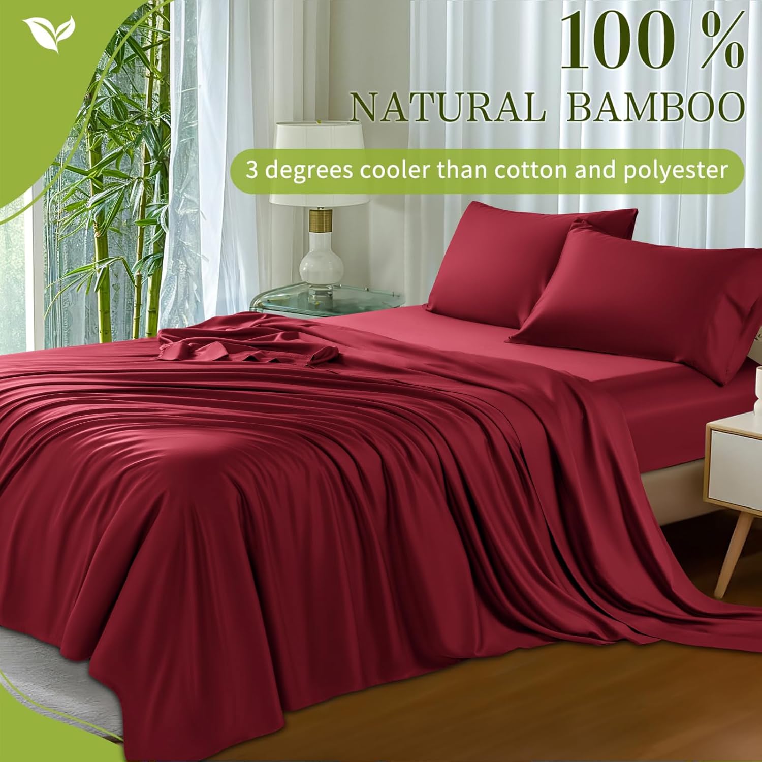 Shilucheng 100% Viscose Derived from Bamboo_ Sheets King Size 4pcs - Ultra Cooling & Silky Soft Bed Sheets, 16" Deep Pocket, Perfect for Hot Sleepers, Hotel Bedding Sheets (Burgundy) - Image 2