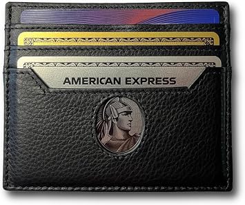 6 Card Minimalist Wallet for Men & Women - Genuine Leather Ultra Thin Black Credit Card Holder - Compatible with Amex Cards