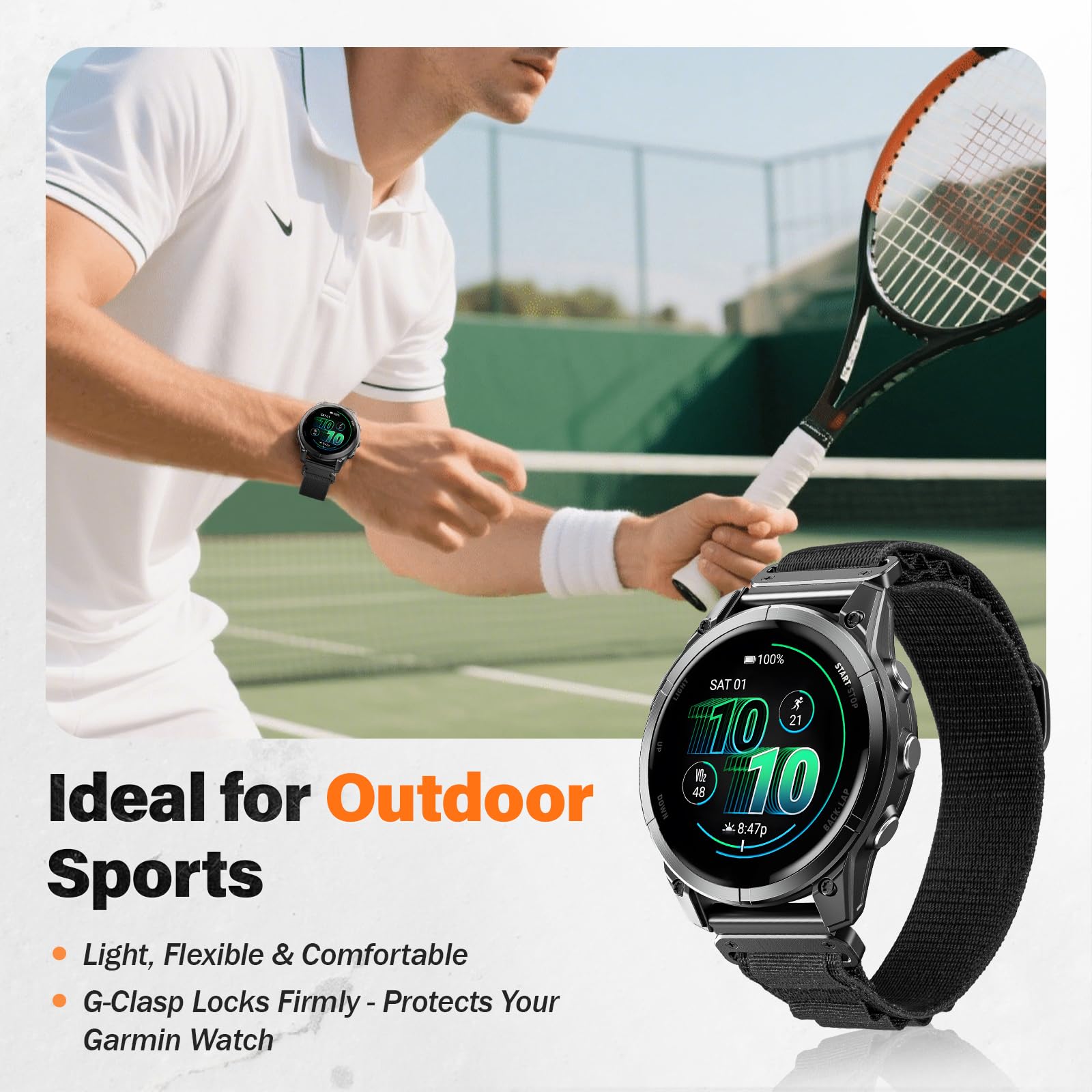 Alpine Loop Nylon Watch Band Compatible with Garmin Fenix 5/6/7/8 47mm, Quickfit 22mm Rugged Watch Bands for Garmin Epix Gen 2/Fenix 8 Pro 47mm/7 Pro/6 Pro/5 Plus/Forerunner 935/S62(Black)