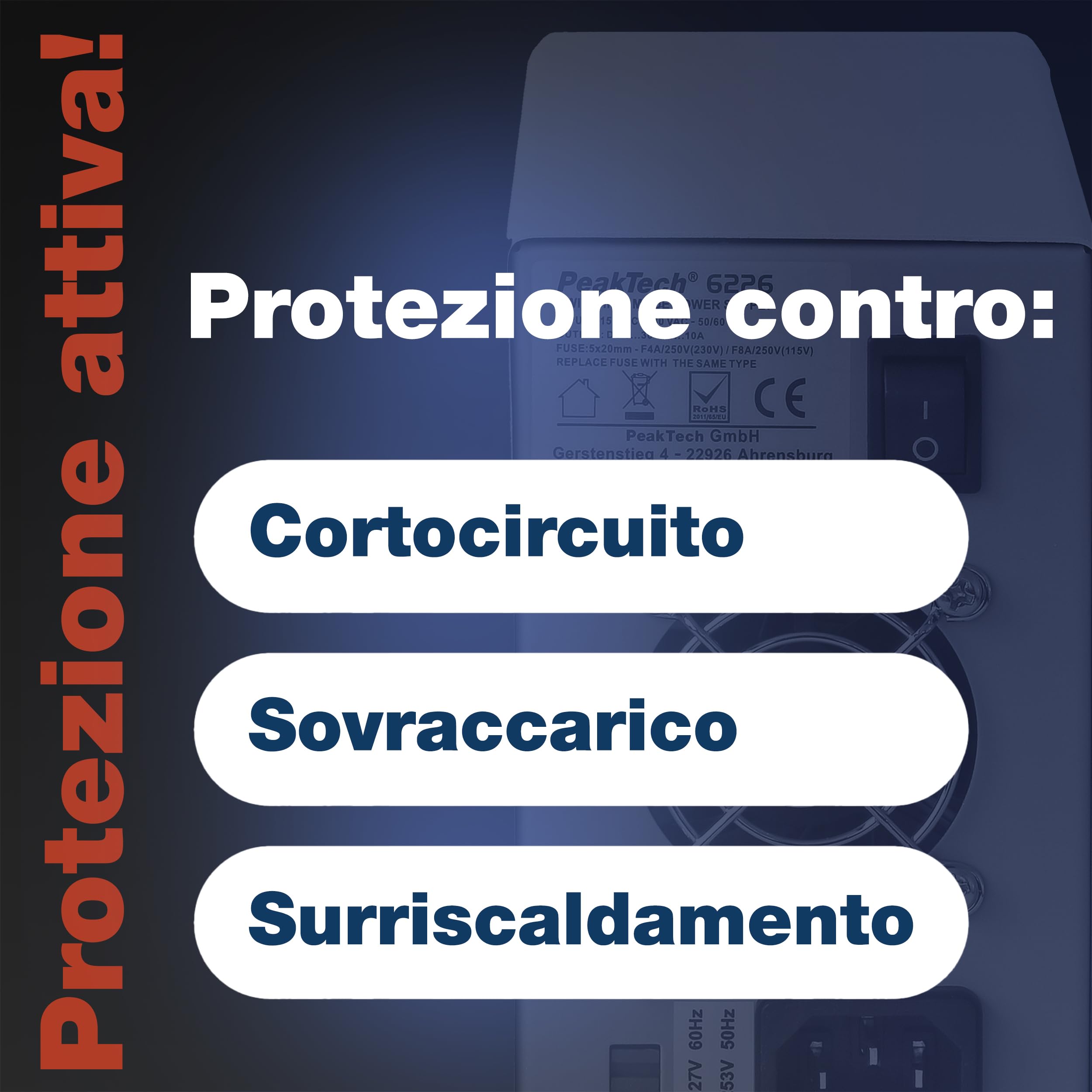 Peaktech P 6226 Alimentatore da Laboratorio DC 0-30V 0-10A Display LED Blu Regolabile