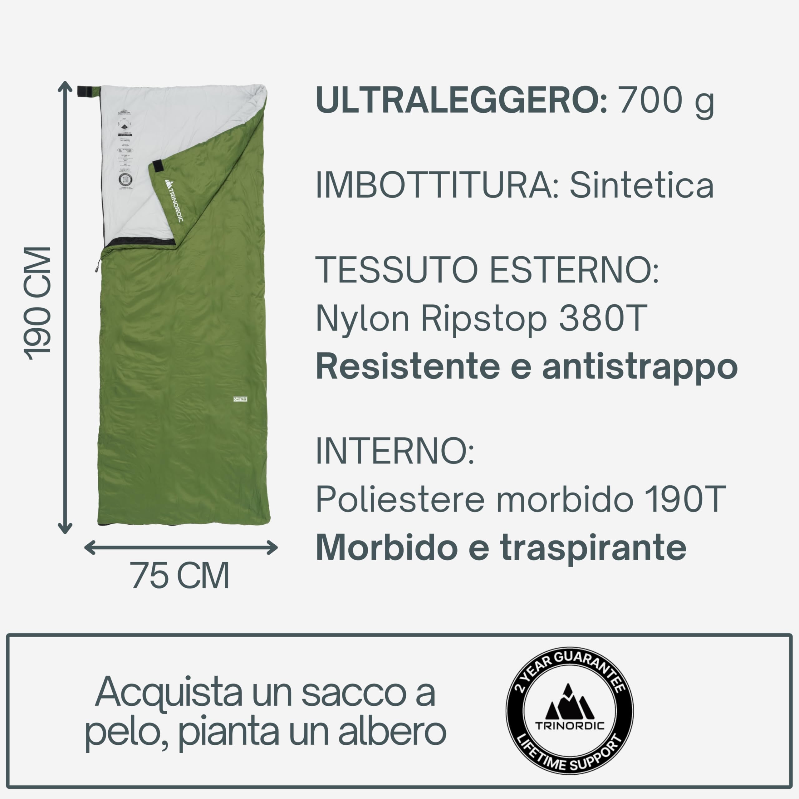 Trinordic Sacco a Pelo Rettangolare – 700G con Cerniera Anti-Inceppamento – Sacco a Pelo Estivo Compatto e Ultraleggero per Adulti – Escursionismo, Campeggio, Backpacking, Bikepacking e Viaggi
