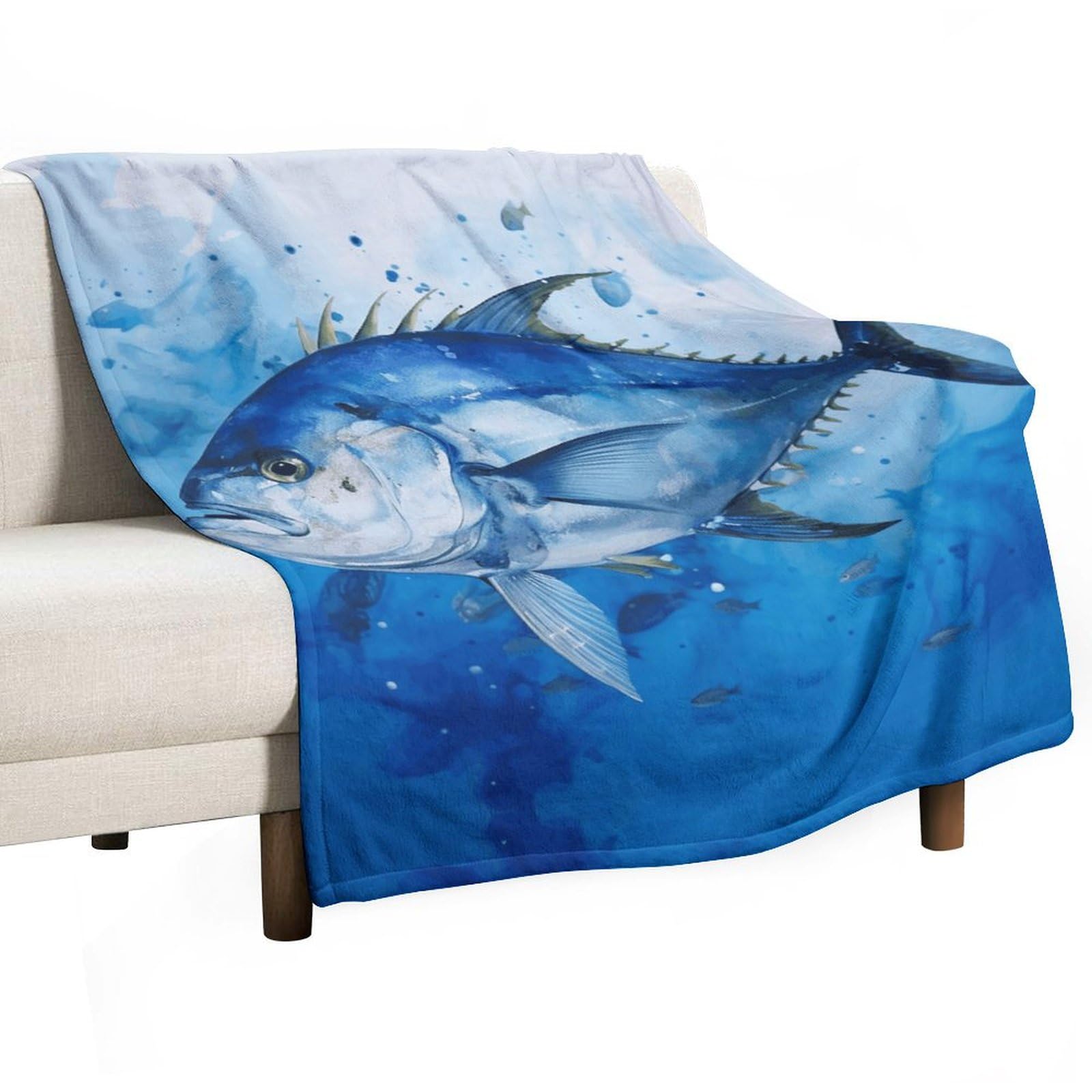 Couverture en flanelle légère poisson bleu anti-frissons pour lit et voyage
