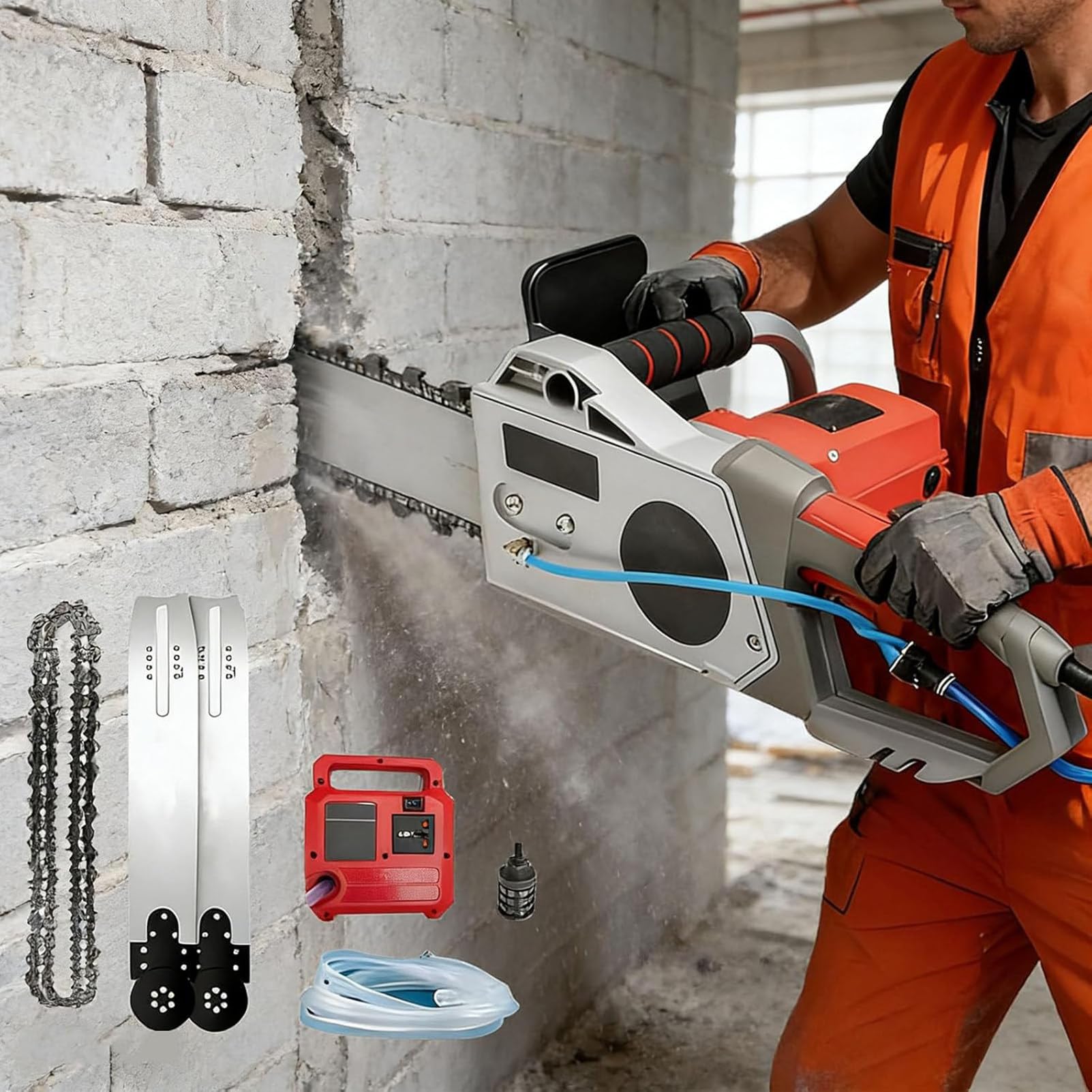 Motosega Elettrica Per Cemento, Macchina Da Taglio Per Muri Senza Spazzole Ad Alta Potenza Da 5800/6500 W, Macchina Da Taglio A Umido Con Abbattimento Della Polvere Ad Acqua, 2 Lame 35cm/13.8in