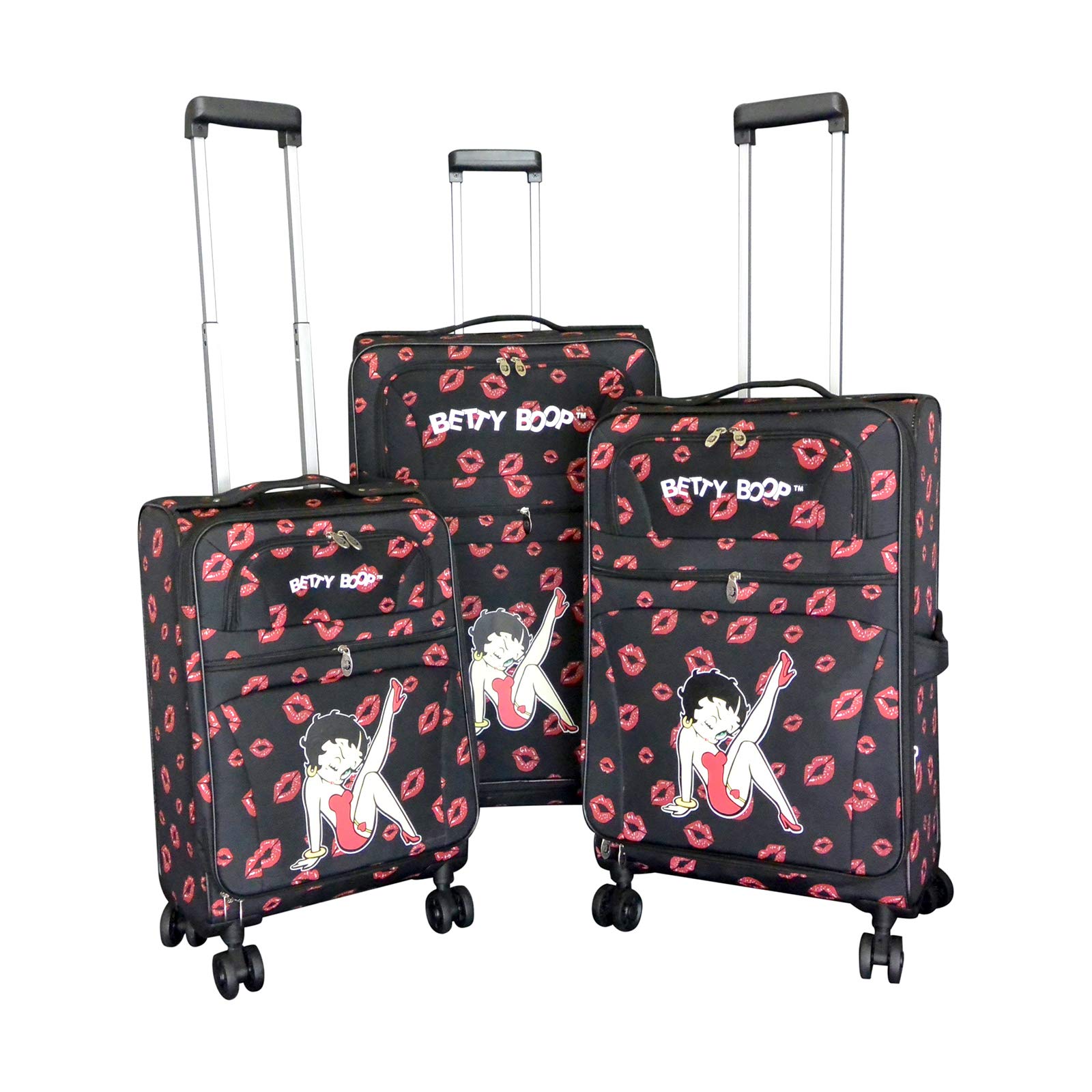 Betty BoopLuggage Set with Carry on Size. 20", 24", 28", 3 Pieces A Set. Spinning Wheels. Expandable, Lightweight, Betty Leg-up, 20"x14"x9", 24"x16"x10", 28"x18"x11",