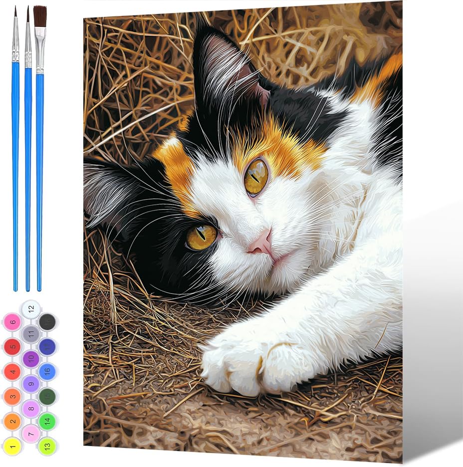Genérico Pintura por Números para Adultos Gato, Pintura por números para Niños Animales, DIY Painting by Numbers Kits, con Pinceles Pigmento Acrílico (sin marco), Decoraciones del Hogar 60x80cm -1583