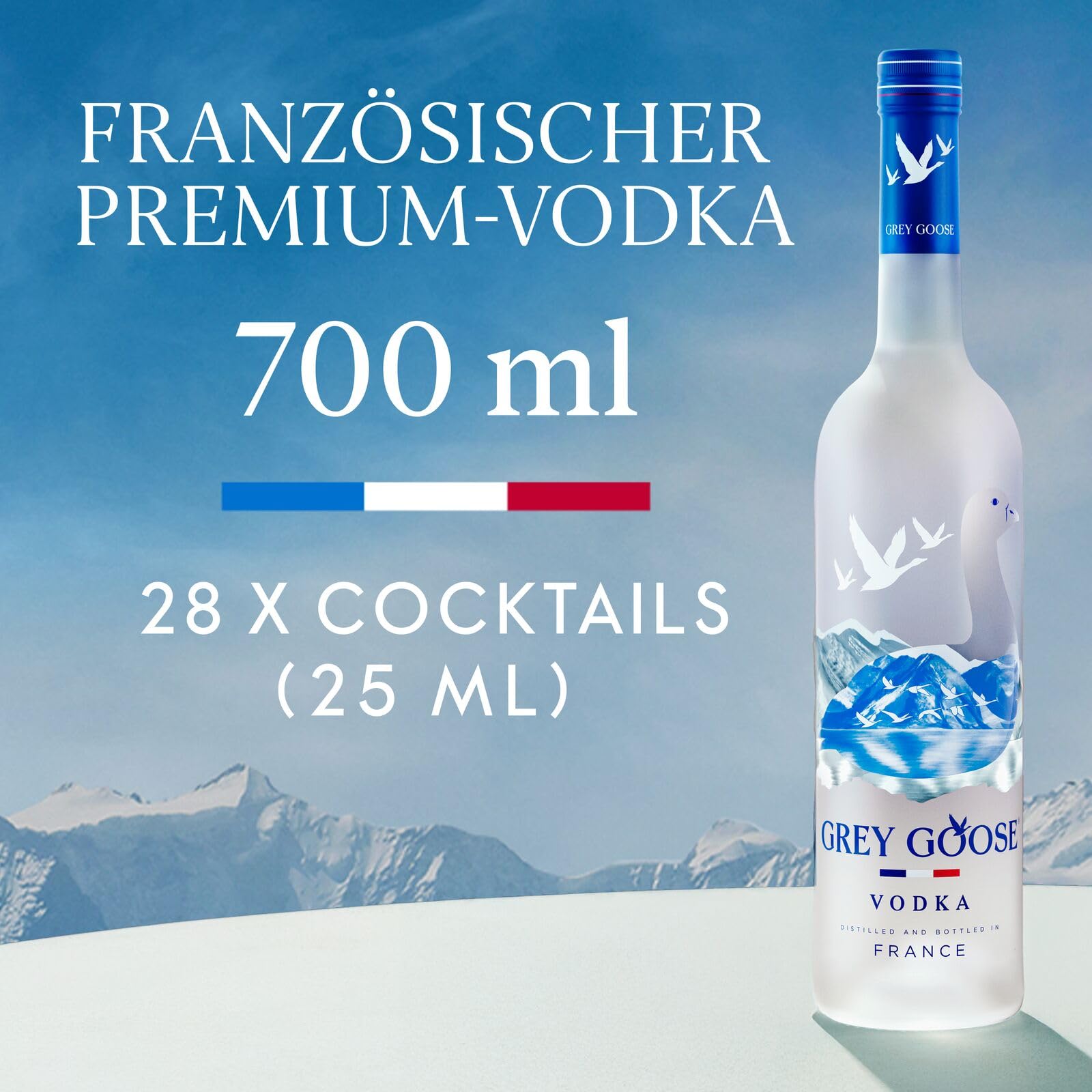 GREY GOOSE Premium-Vodka aus Frankreich, 40% Vol., 70 cl/700 ml, mit 100% französischem Weizen und natürlichem Quellwasser