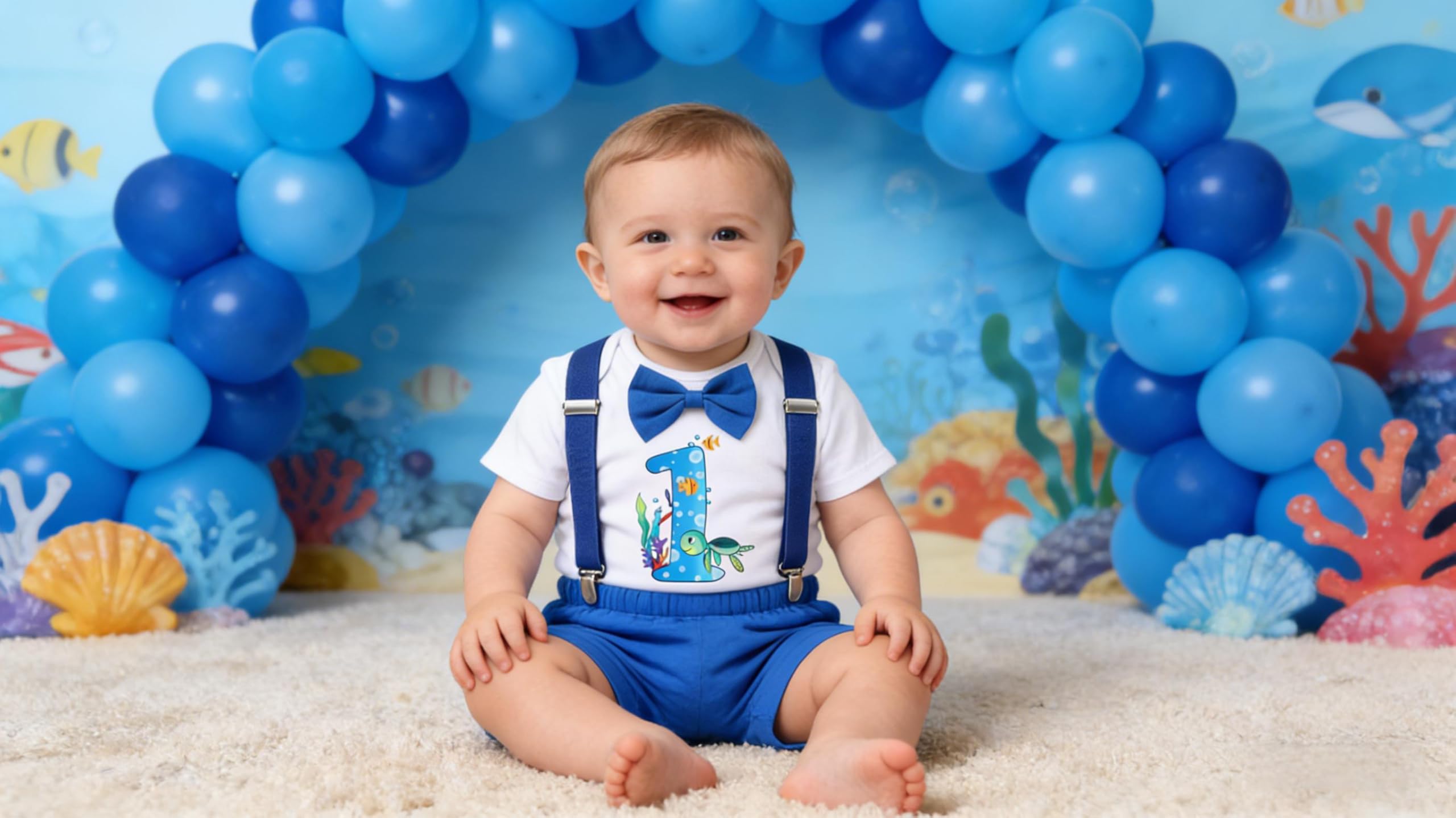 ODASDO Pelele para bebé niño con diseño de océano y excavadora de baloncesto para 1er cumpleaños