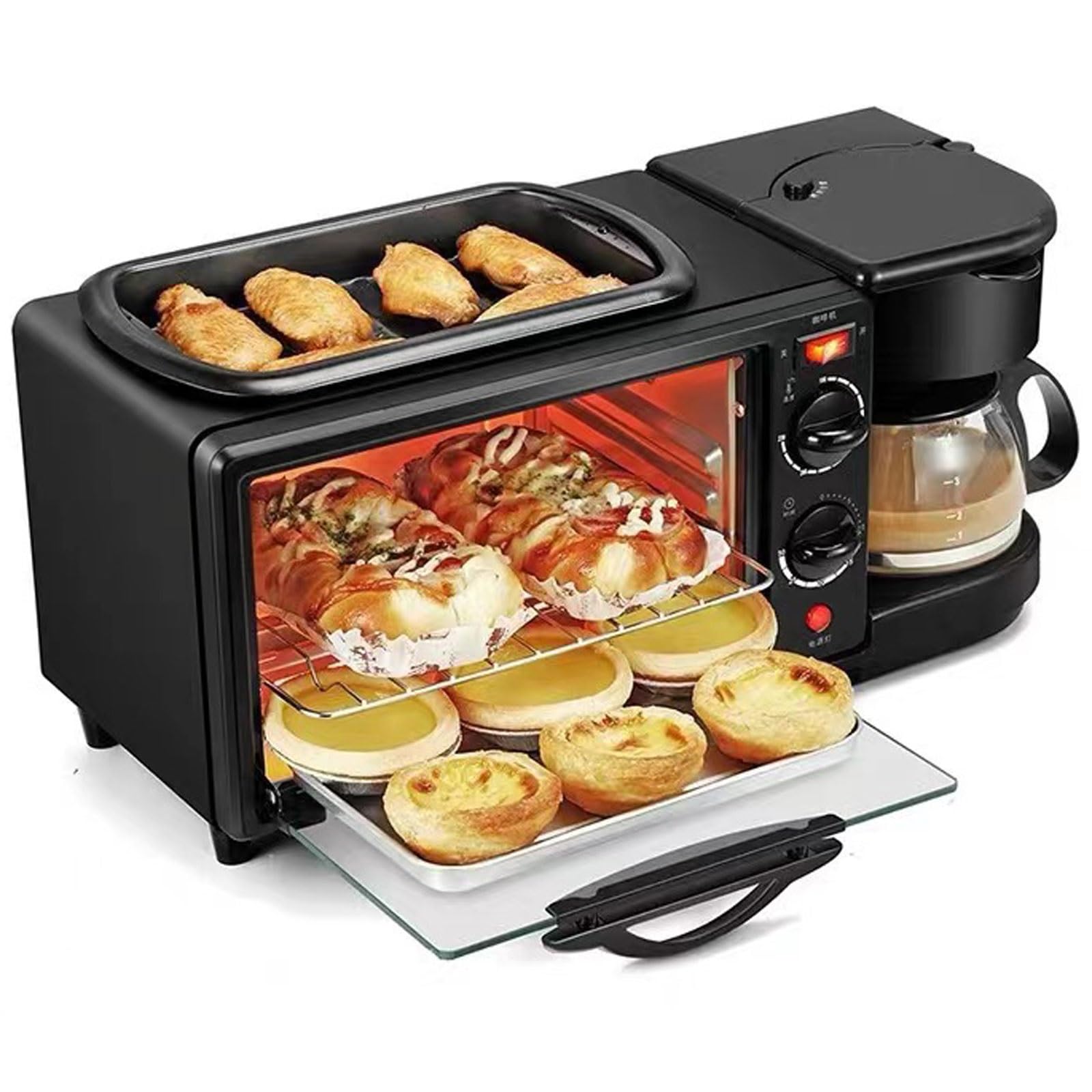 3in1 Breakfast Maker KW-206 ブラック 3-in-1 Breakfast Maker with Grill, Bake, Toast & Brew Functions