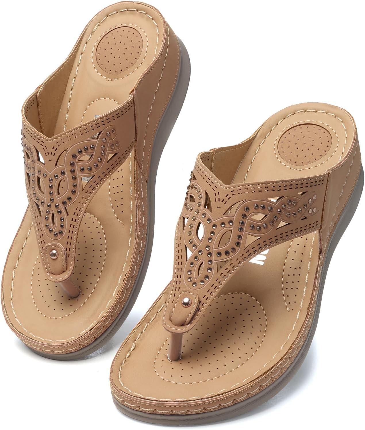 TEMOFON Wedge Sandals for Women Comfortable Flip Flops Dressy Summer Beach Walking Slip On Platform Casual Slide Sandals