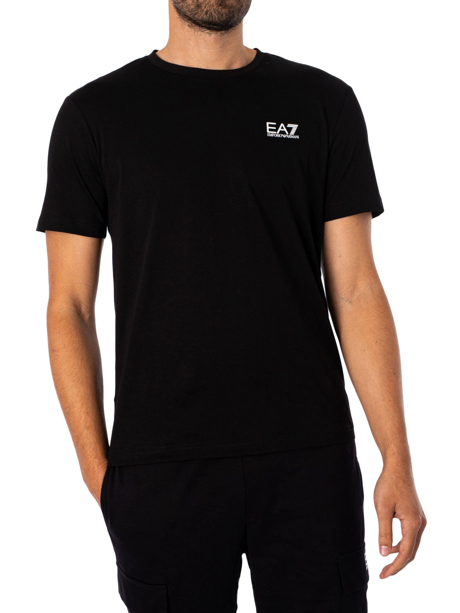 Ea7 Men's Black Chest Logo T-Shirt, /White, Xxl
