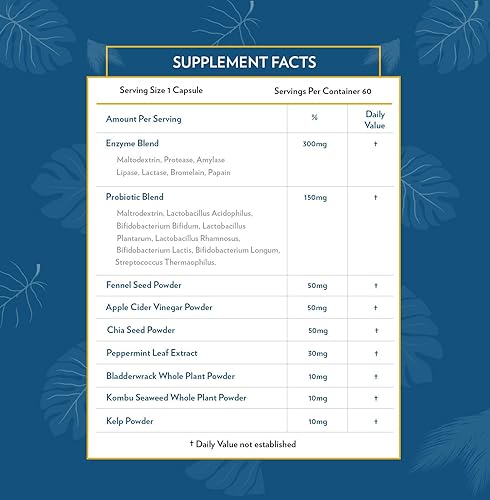 Miniatura 5 de TERRA ORIGIN Enzimas digestivas con probióticos y prebióticos  60 cápsulas  Apoya la salud intestinal digestiva  Sin OMG, sin gluten, vegano  para